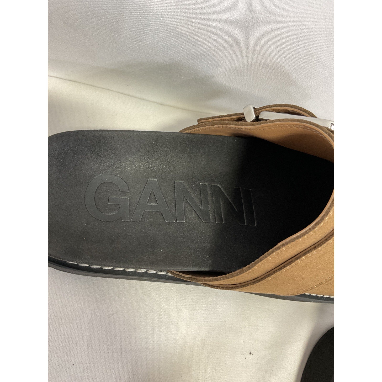 Ganni 'Suede' Brown Polyamide Buckle Mule Size 8