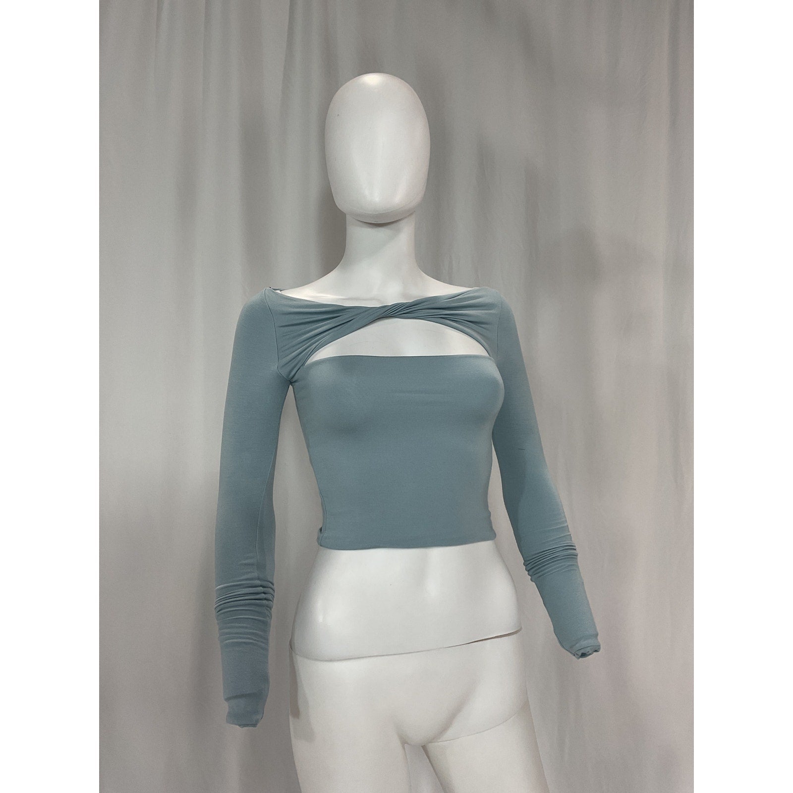 Ser.O.Ya 'Artemis' Blue Long Sleeve Cotton Chest Cut Out Off Shoulder Top Size XXS