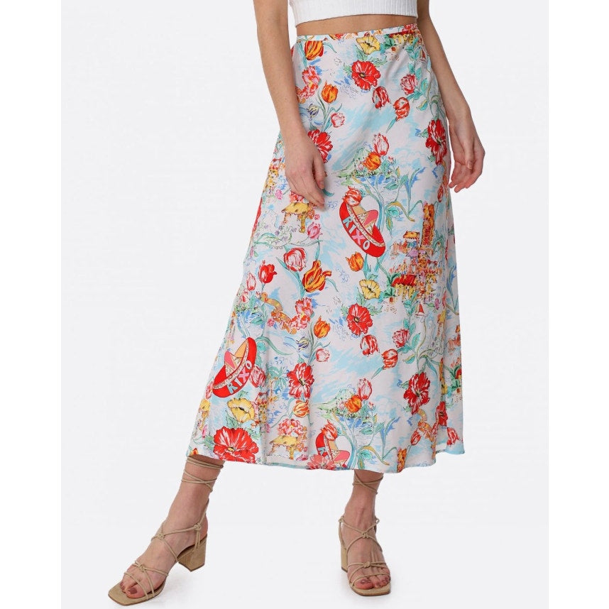 Rixo 'Kelly' White Printed Voile Midi Skirt Size 4