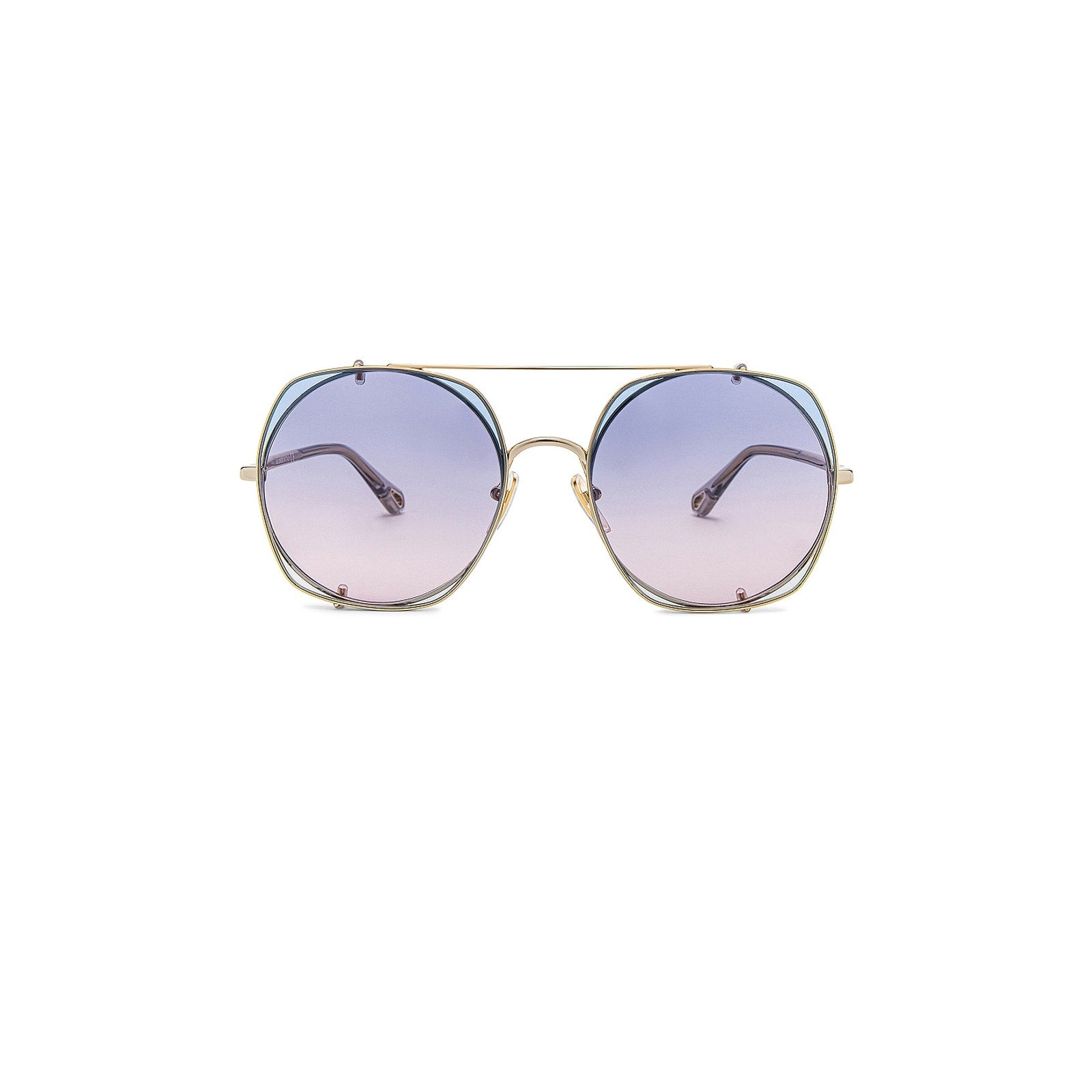 Chlo� 'Demi' Blue Round Sunglasses Gradient With Square Clip On Size OS