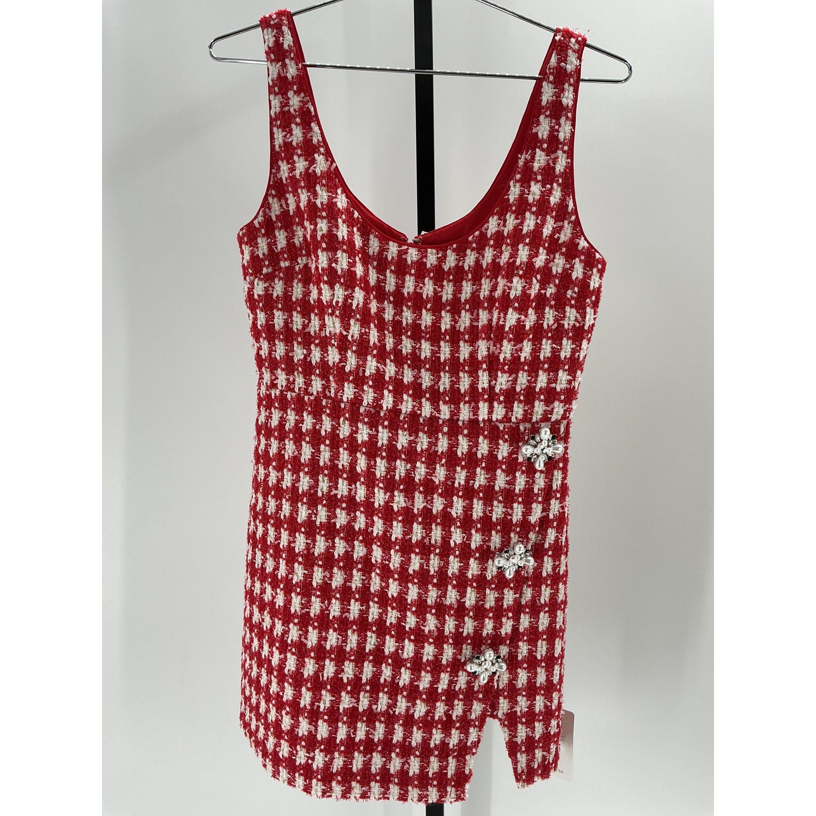 Self-Portrait 'Checked' Red Polyester Boucl� Minidress Size 10 - NWT