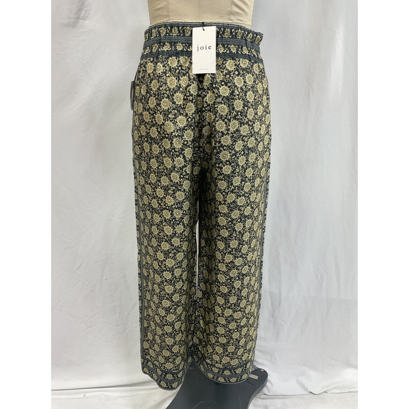 Joie 'Printed' Green Silk-Twill Wide-Leg Pants Size M - NWT