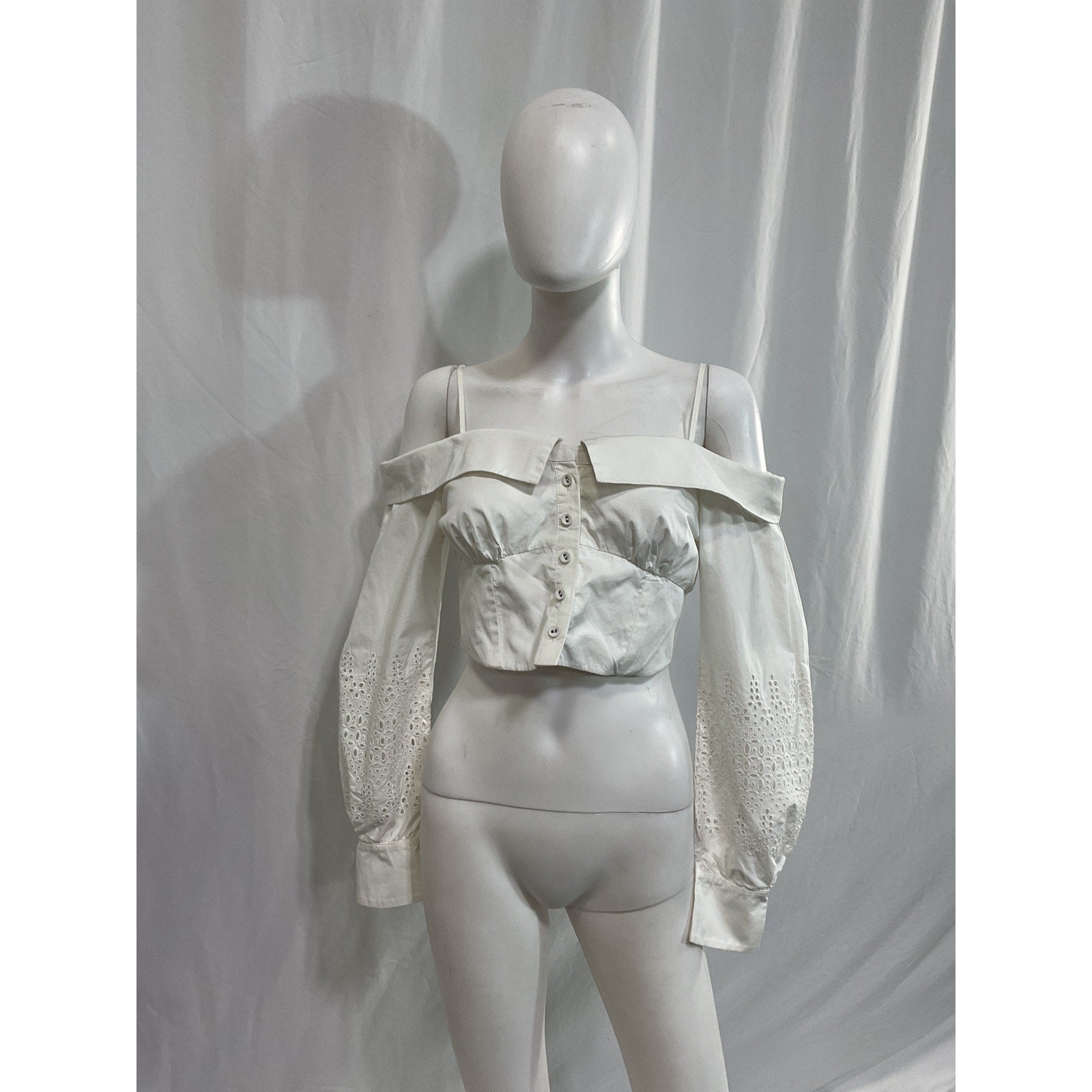 Self-Portrait 'Broderie' White Sleeve Off Shoulder Top Size 6