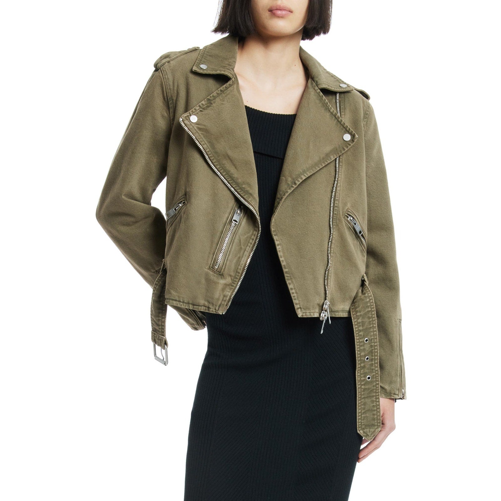 Allsaints 'Balfern' Green Denim Biker Jacket Size 8