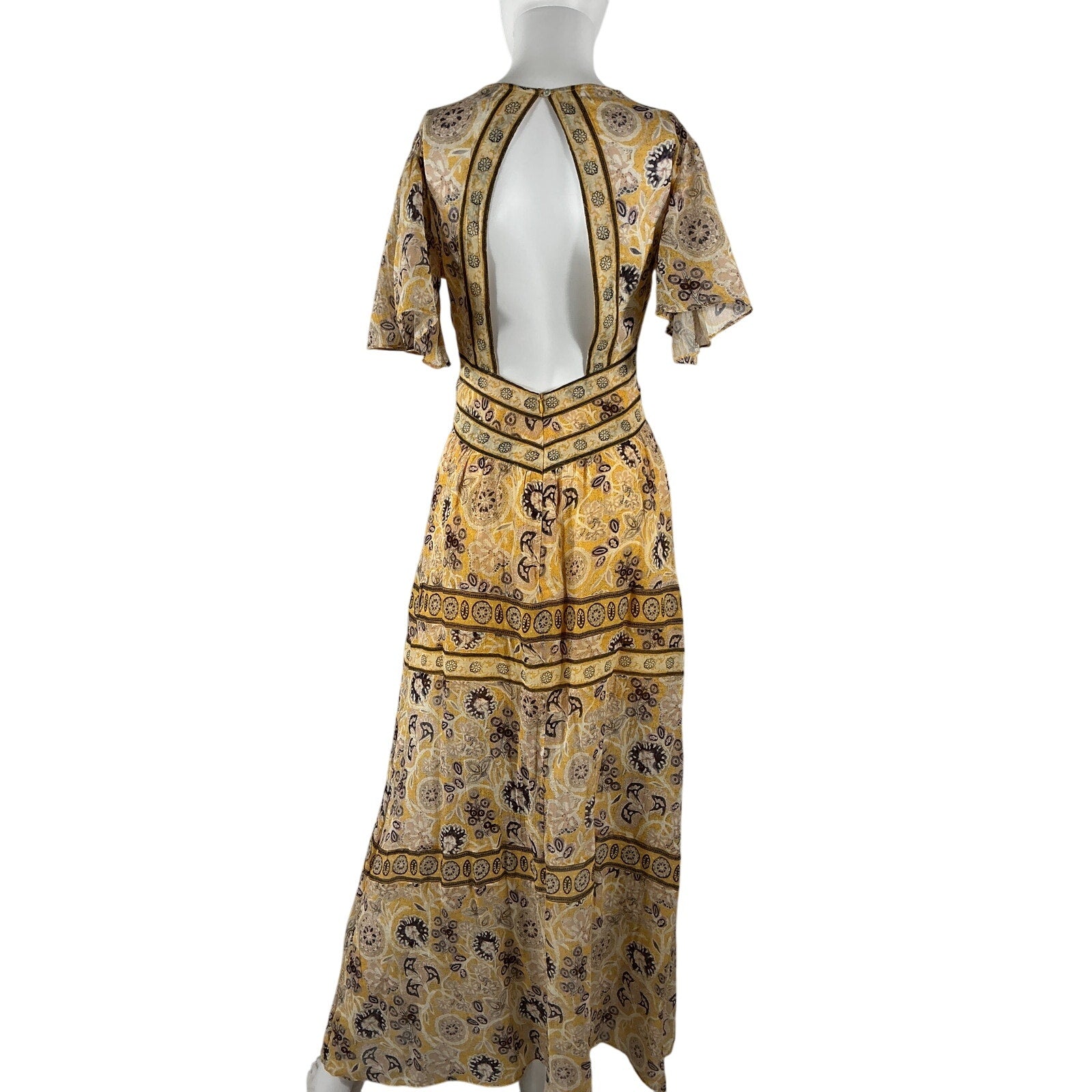 Ba&Sh 'Alia' Yellow Cotton Printed Open Back Maxi Dress Size XS