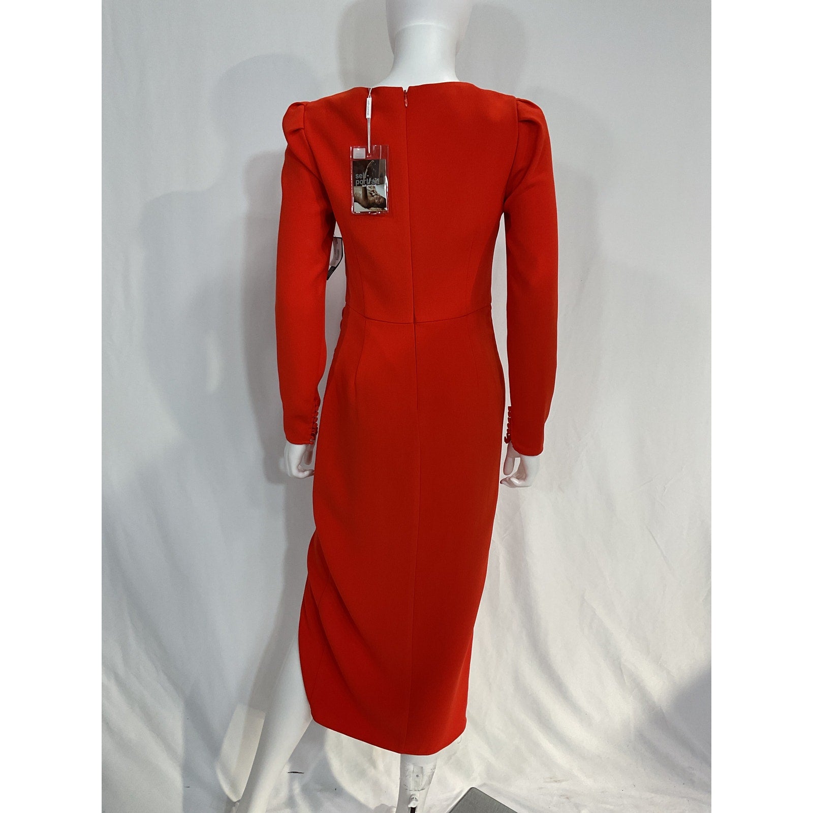 Self-Portrait 'Gathered' Red Crepe Midi Dress Size 4 - NWT
