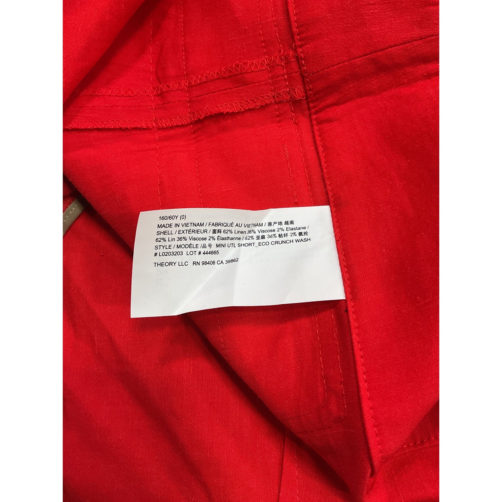 Theory Mini Utility Red Linen Shorts Size 0 - NWT