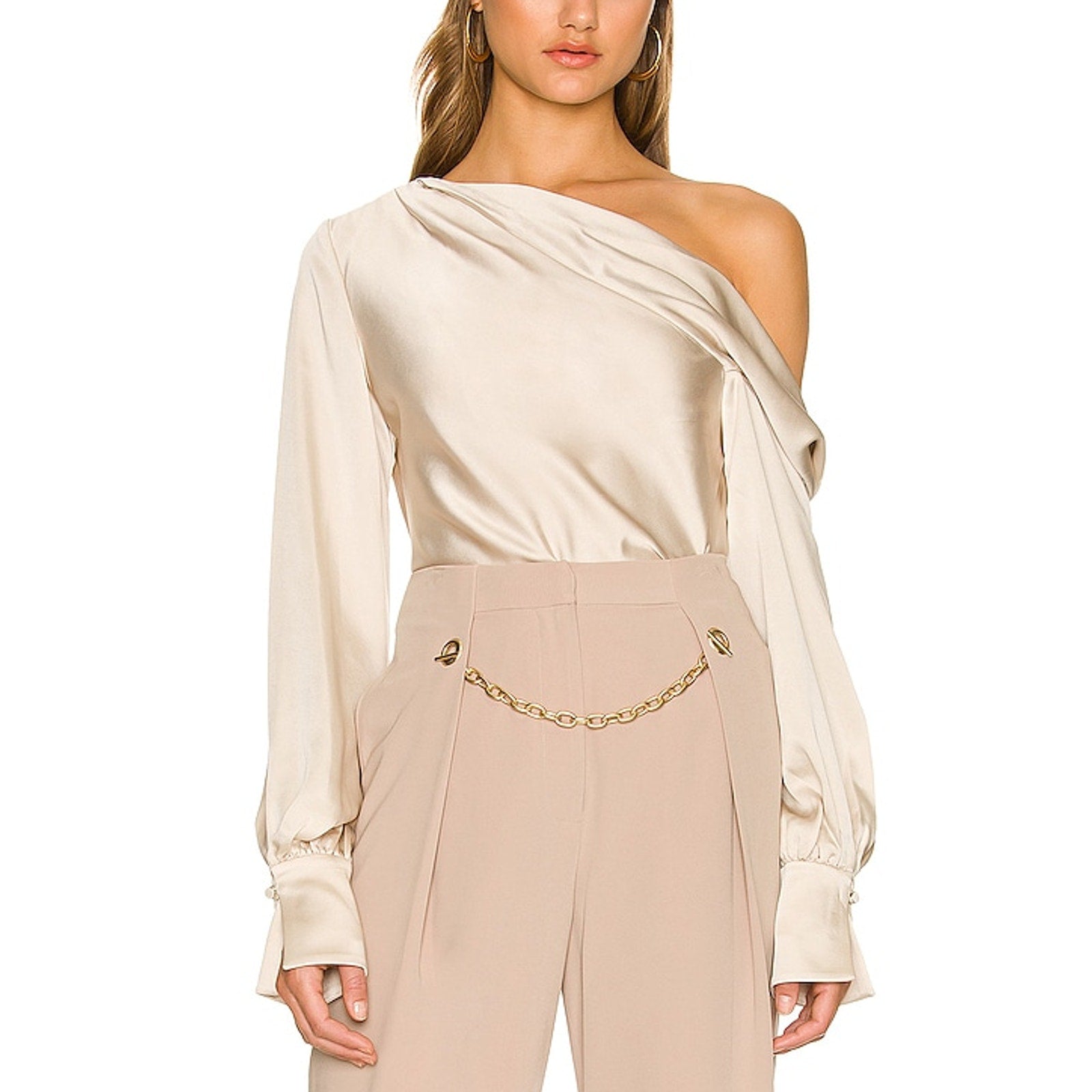 Simkhai 'Alice' Tan Satin One Shoulder Top Size XS