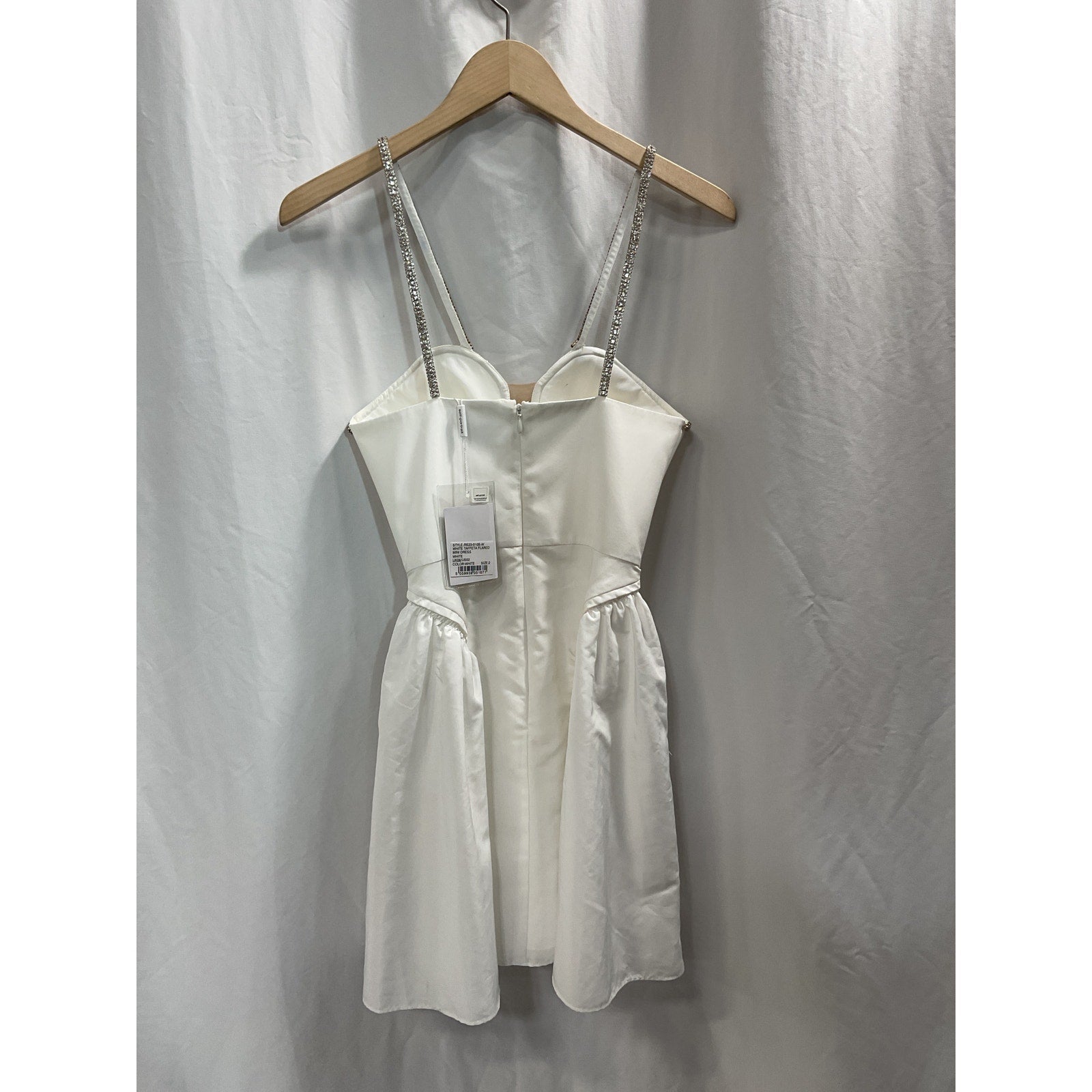 Self-Portrait 'Flared' White Crystal Embellished Sateen Mini Dress Size 2 - NWT