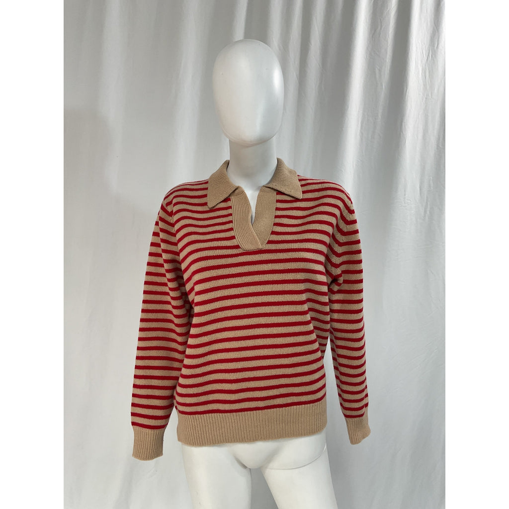 Demylee 'Lucian' Red Stripe V Neck Striped Sweater Size S