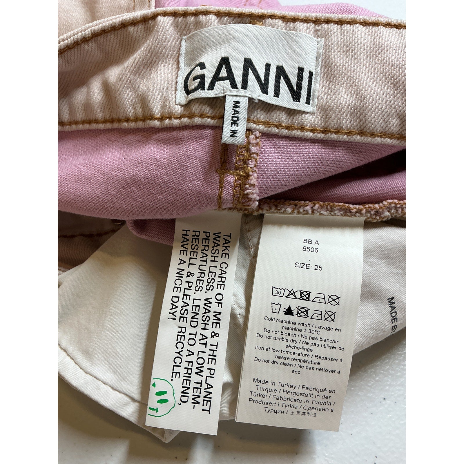 Ganni 'Overdyed' Pink Cotton Cutline Denim Short Size 25