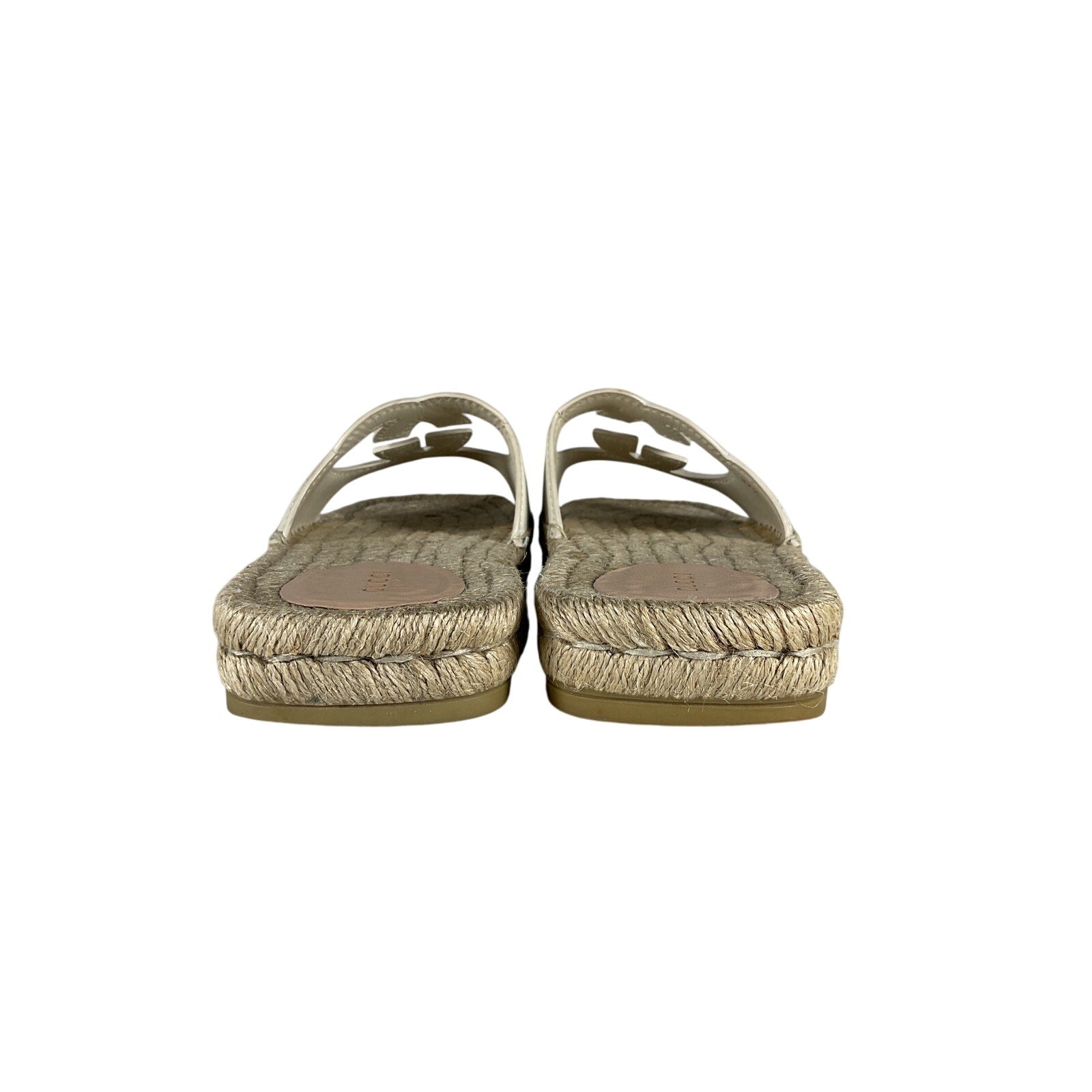 Gucci Interlocking G White Leather Cut Out Slide Sandals Size 7.5