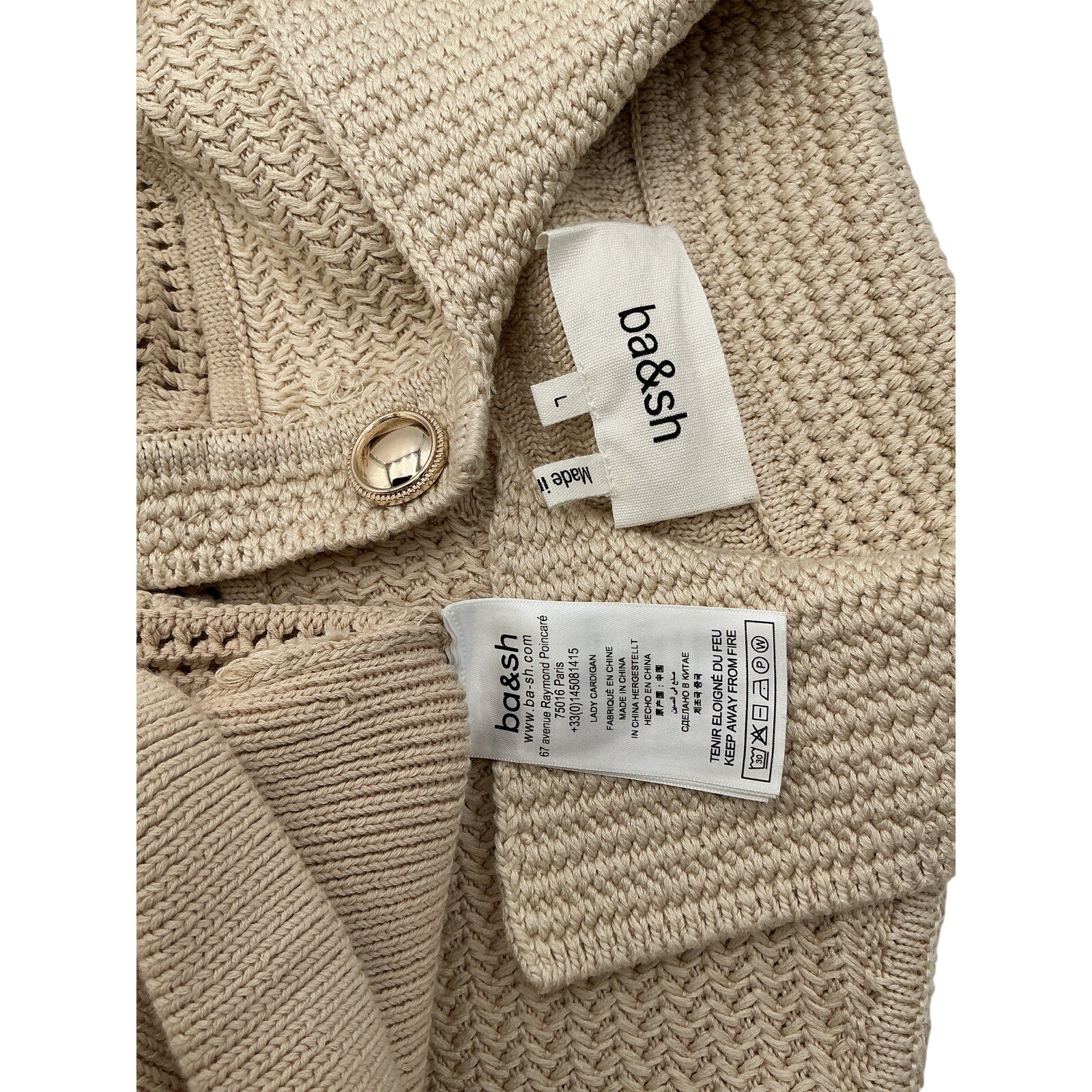 Ba&Sh 'Val' Beige Cotton Cardigan Size L