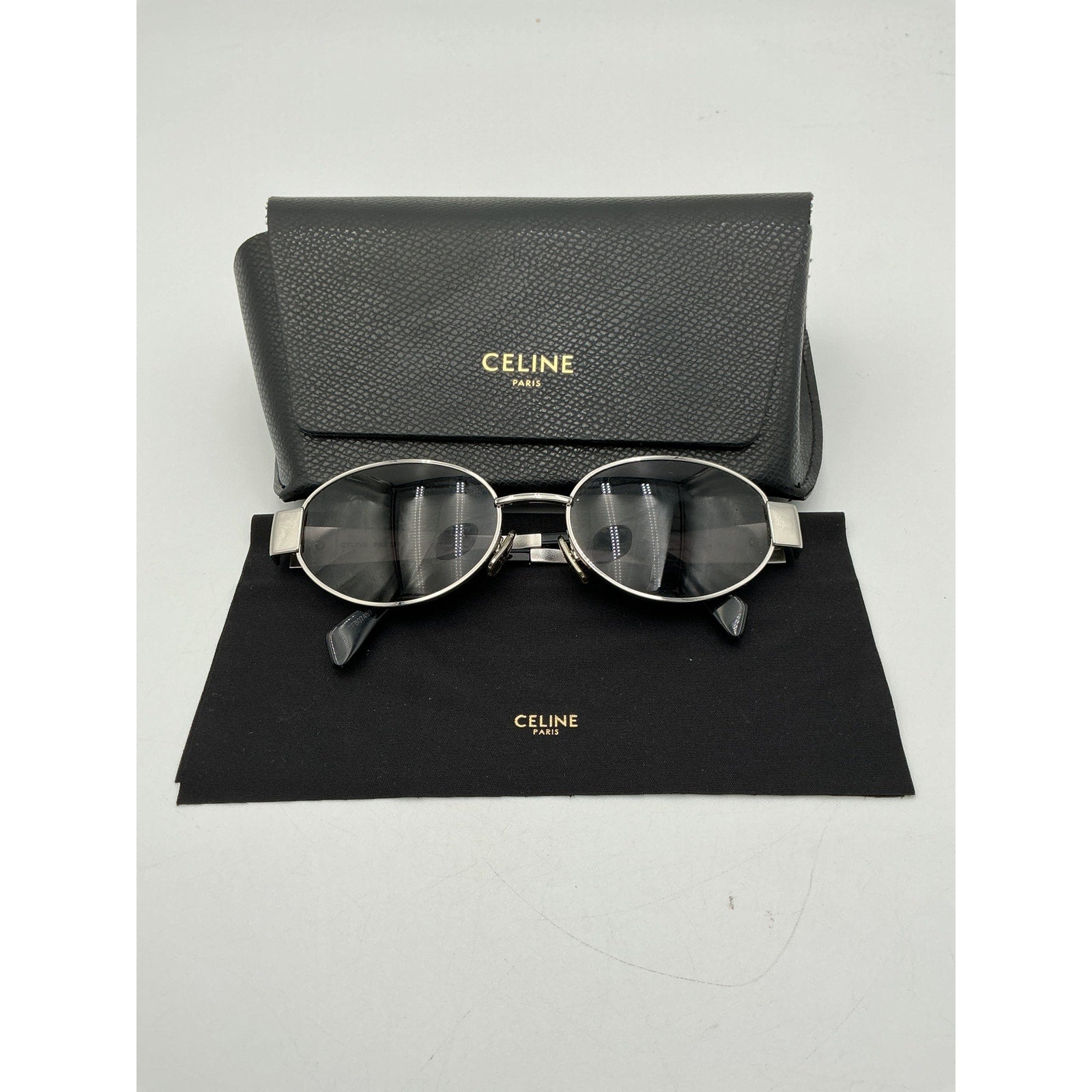 Celine 'Triomphe' Silver Metal 54mm Oval Sunglasses Size OS