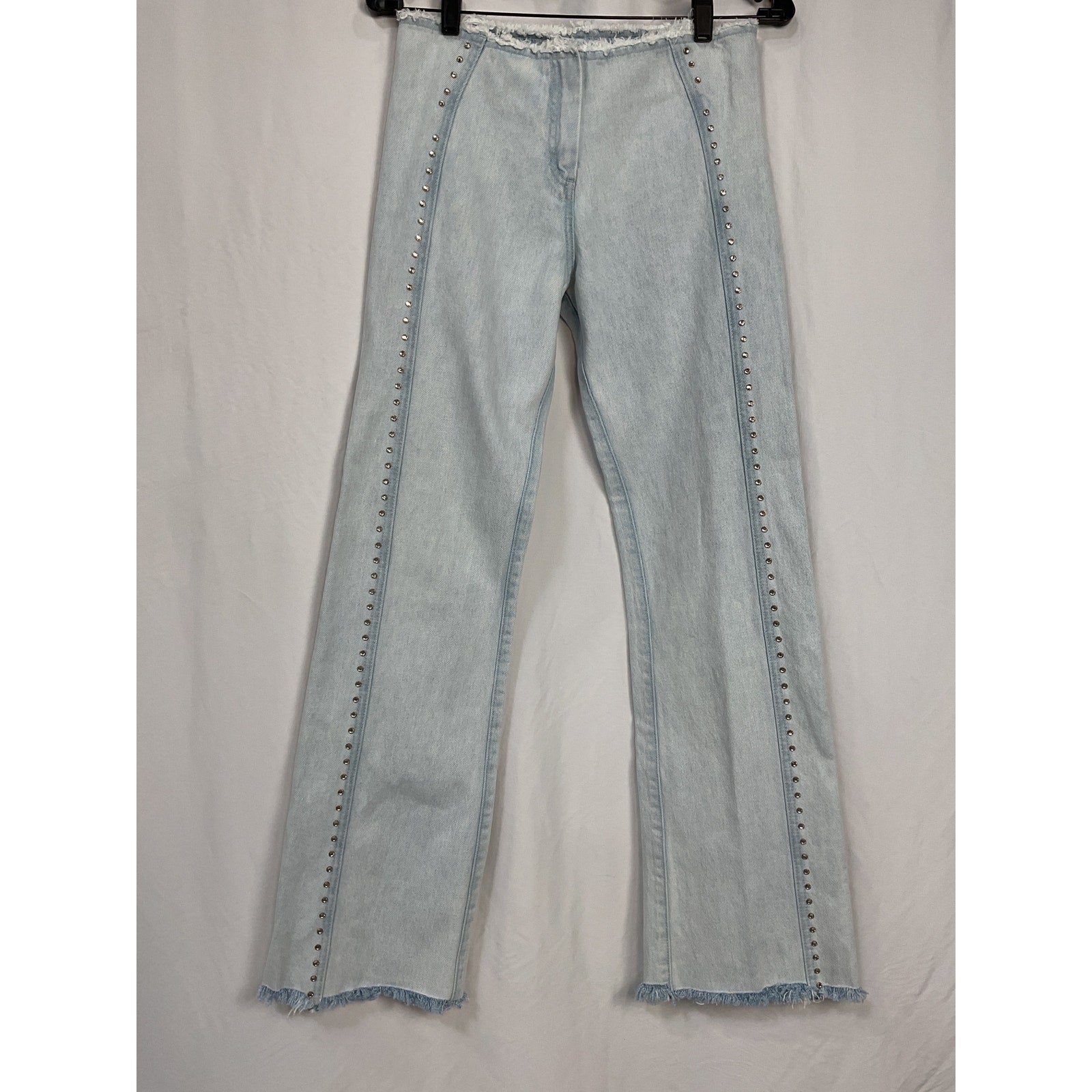 Siedr�s 'Giny' Blue Cotton Frayed Embellished High-Rise Wide-Leg Jeans Size 34