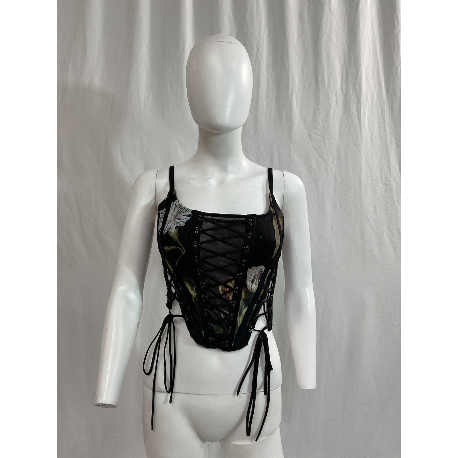 Monse Print Black Laced Bustier Top Size 2