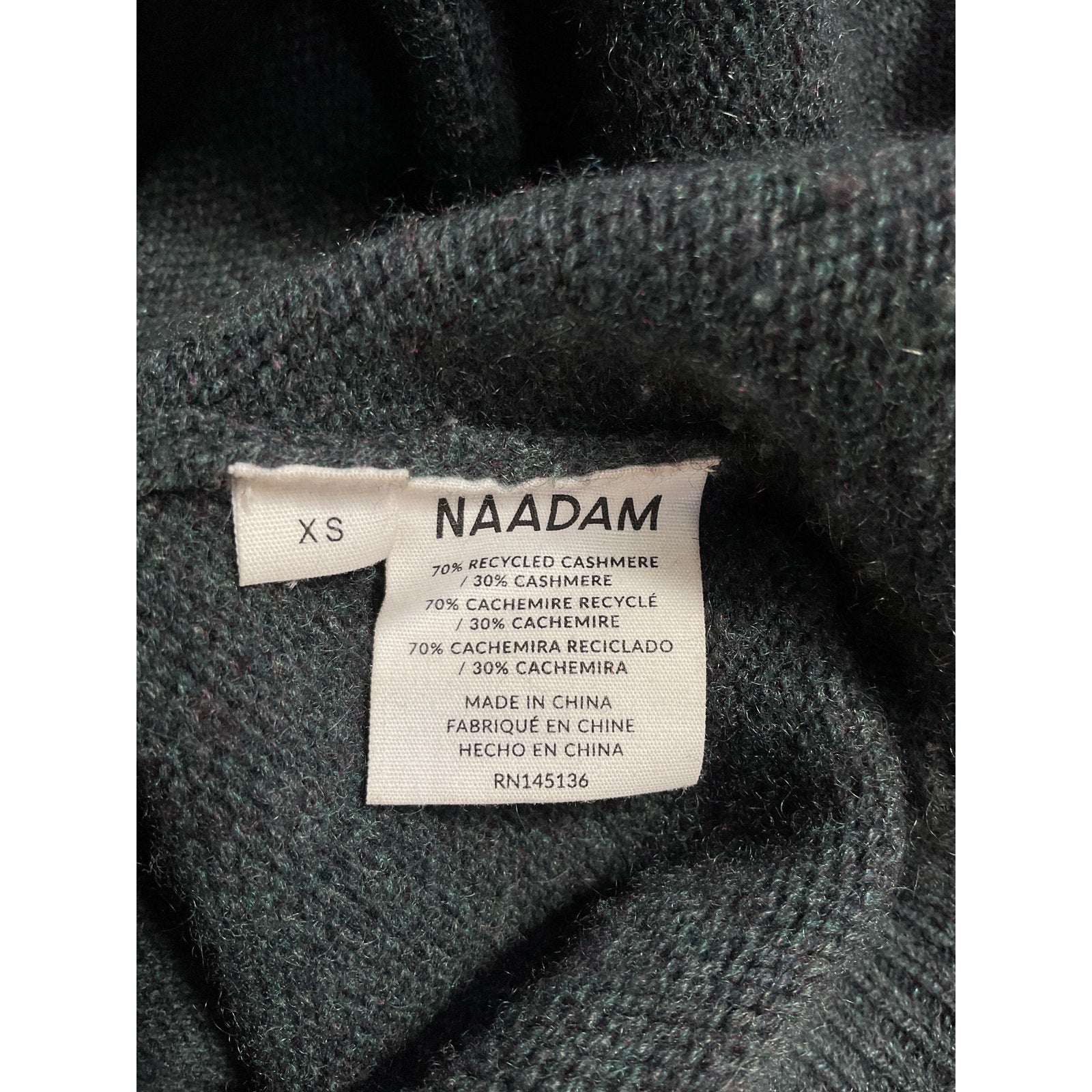 Naadam 'Recycled' Green Cashmere Open Neck Polo Size XS