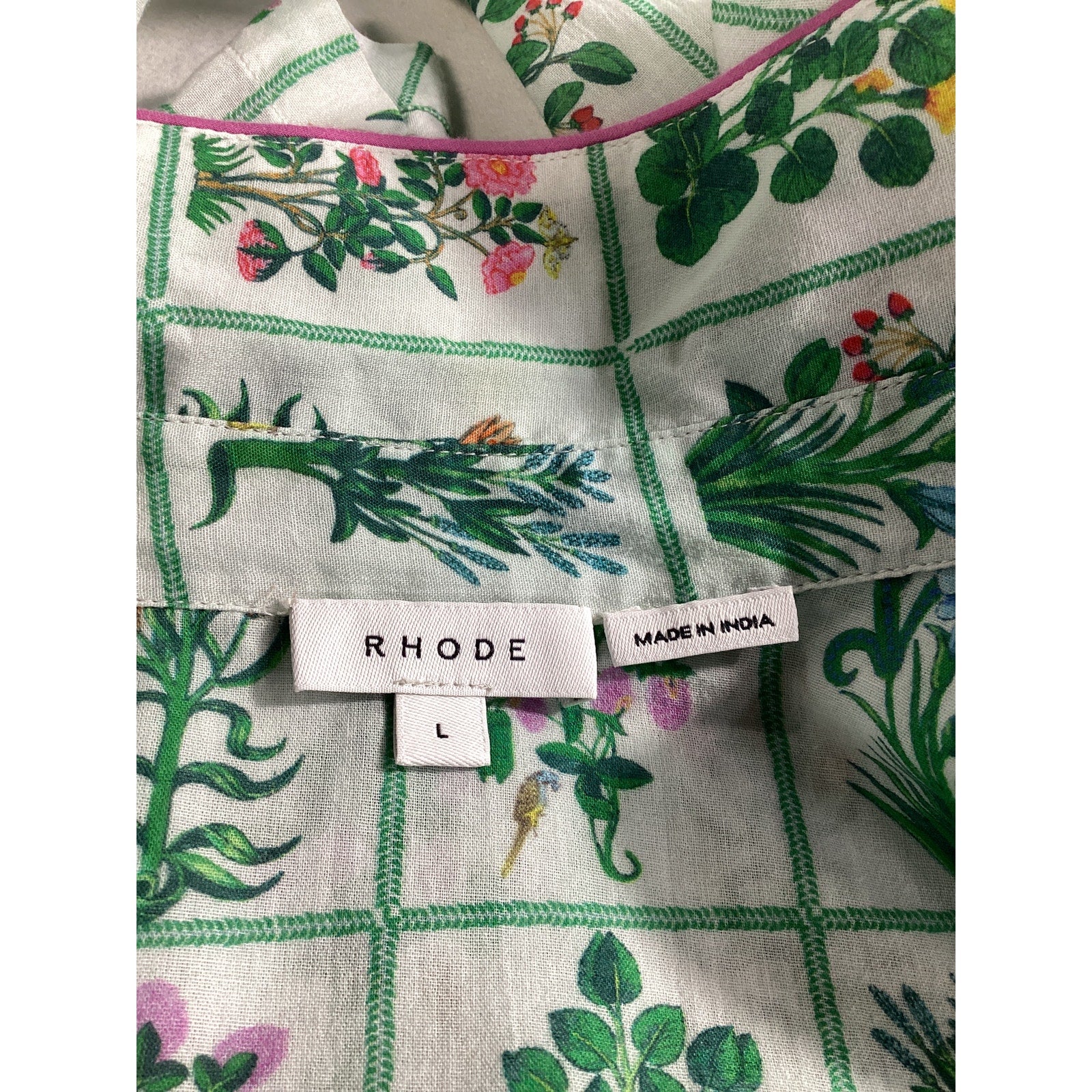 Rhode 'Rae' Green Floral Print Cotton Voile Blouse Top Size L