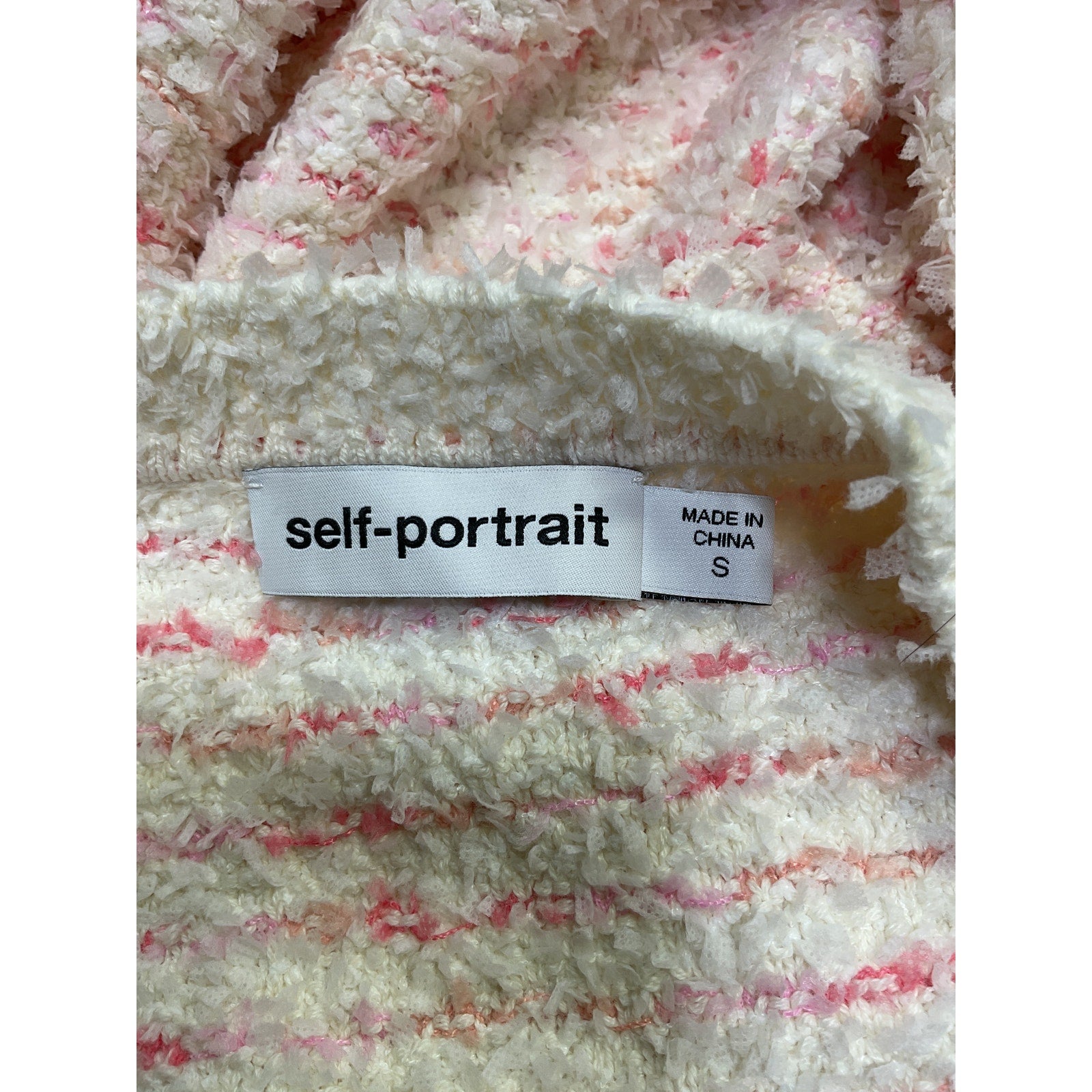 Self-Portrait 'Boucle' White Cotton Knit Mini Dress Size S