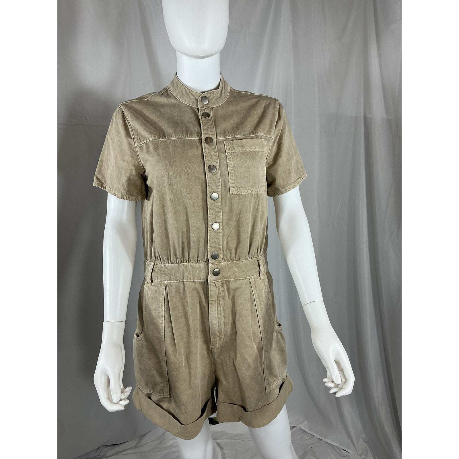 Ba&Sh 'Daquila' Beige Cotton Cuffed Romper Size M