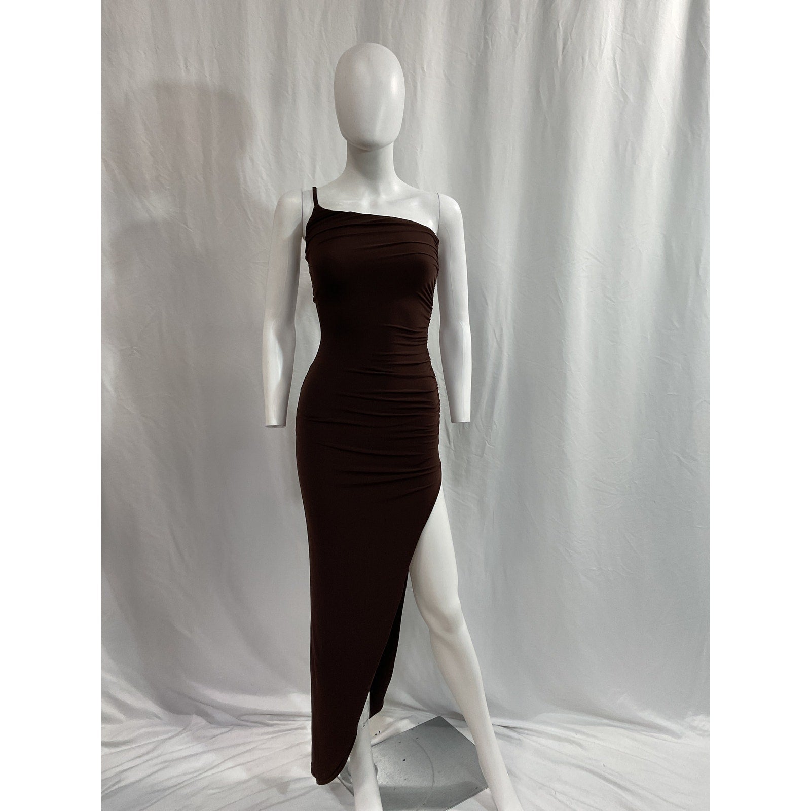 Nookie 'Aria' Brown Crepe One Shoulder Gown Size XS