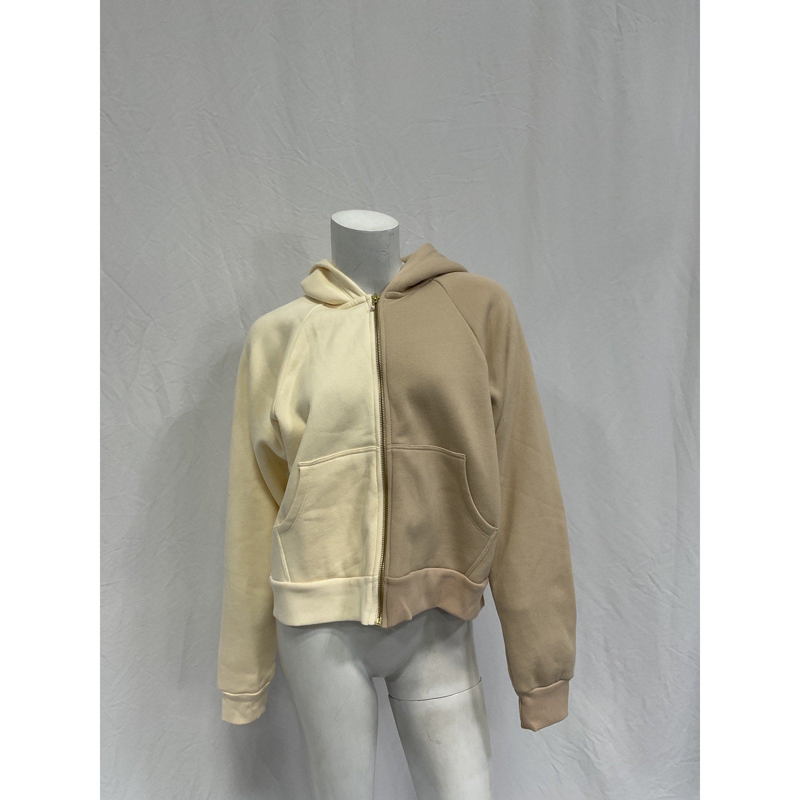 Donni. Eco-Fleece Tan Cotton Duo Zip Up Cardigan Size M