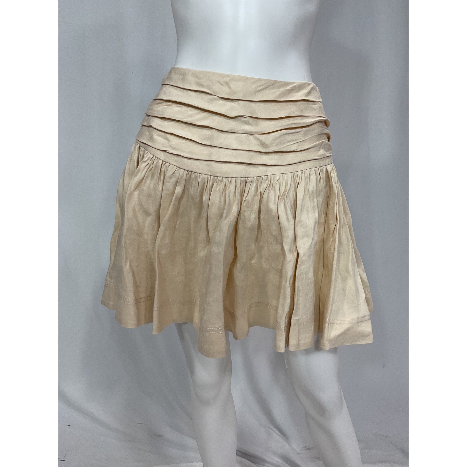 Aje 'Cari' Tan Ruched Waist Gathered Mini Skirt Size 8
