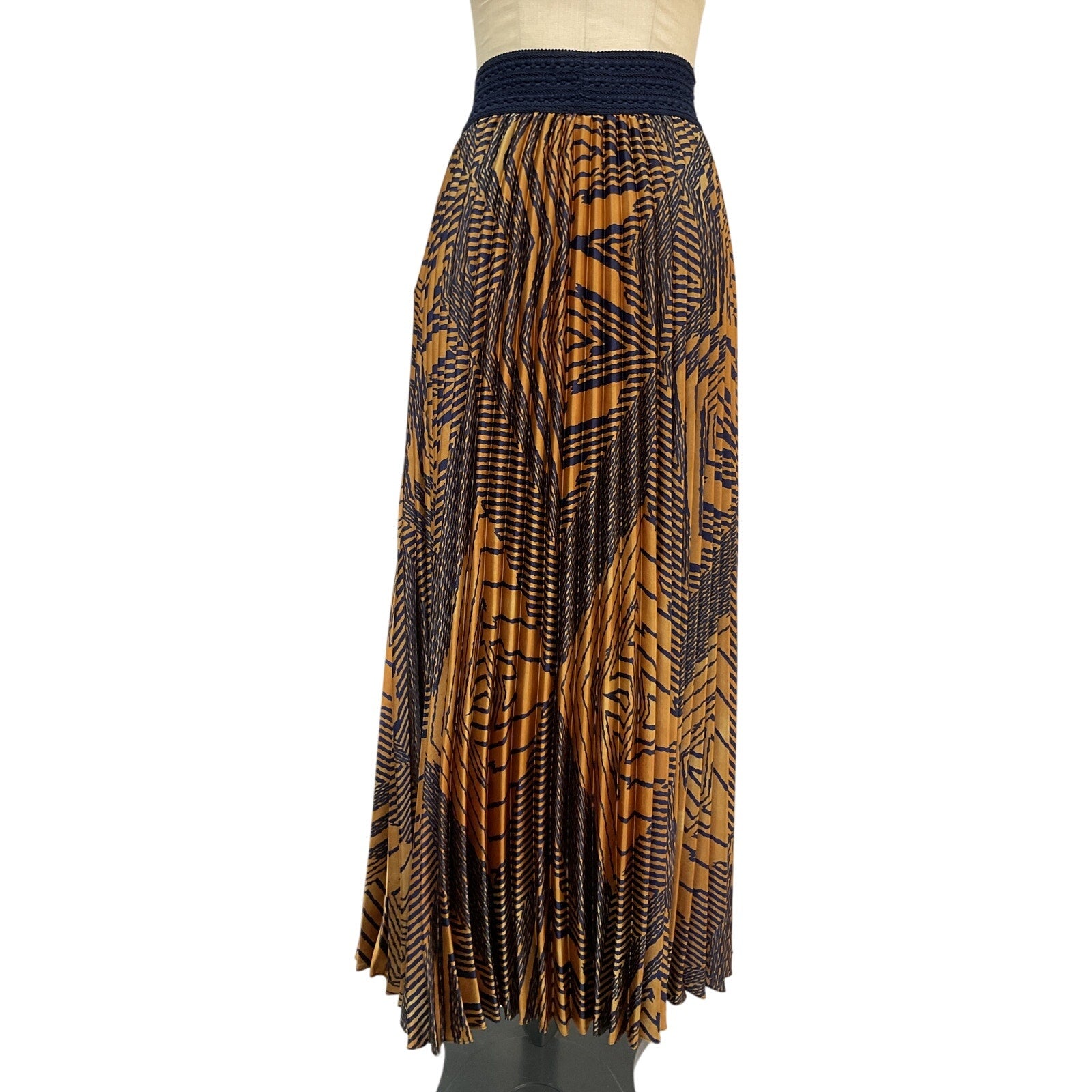 Ba&Sh 'Sow' Gold Polyester Geometric Pleated Maxi Skirt Size 36 - NWT