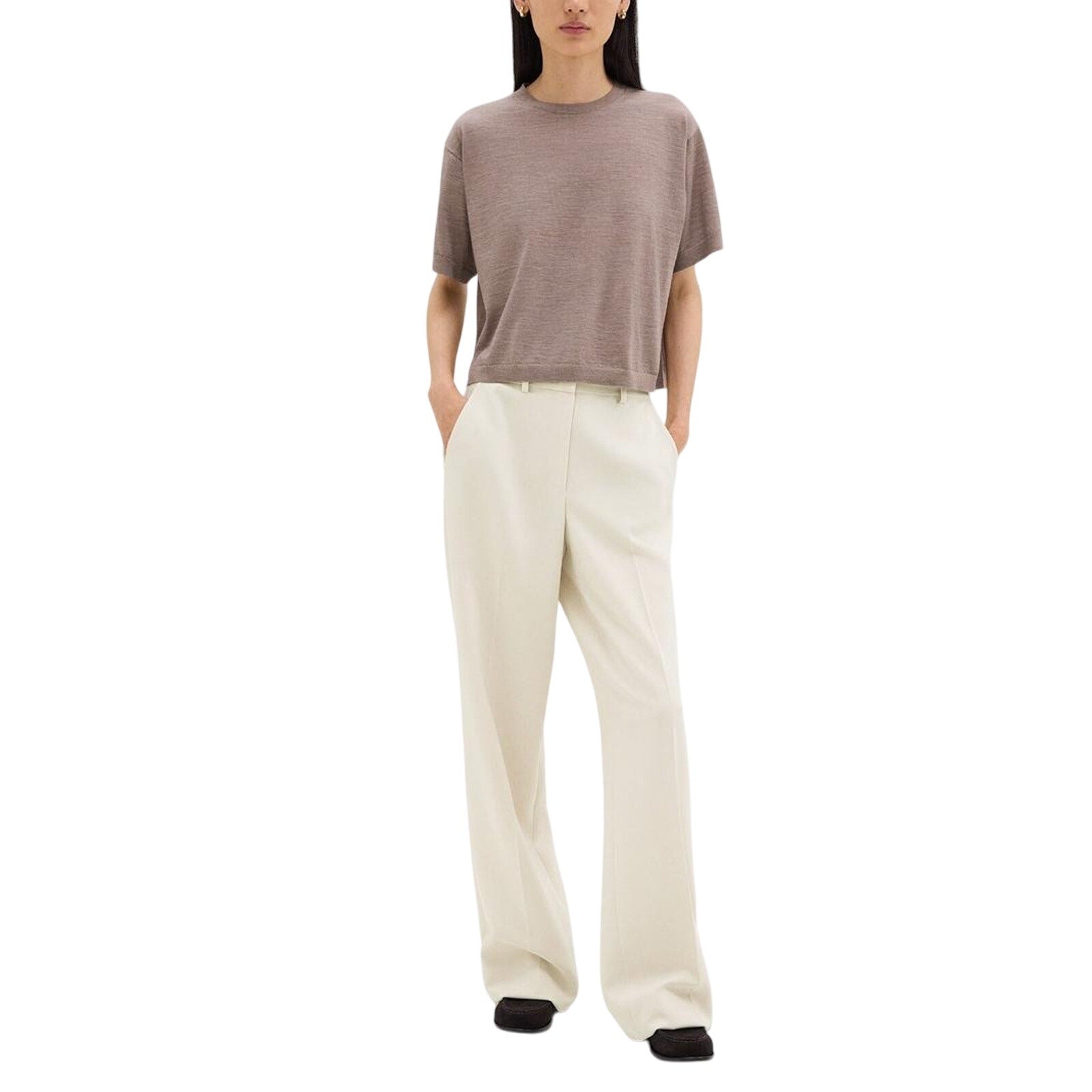 Theory Relaxed Cream Triacetate Straight Pant Size 4