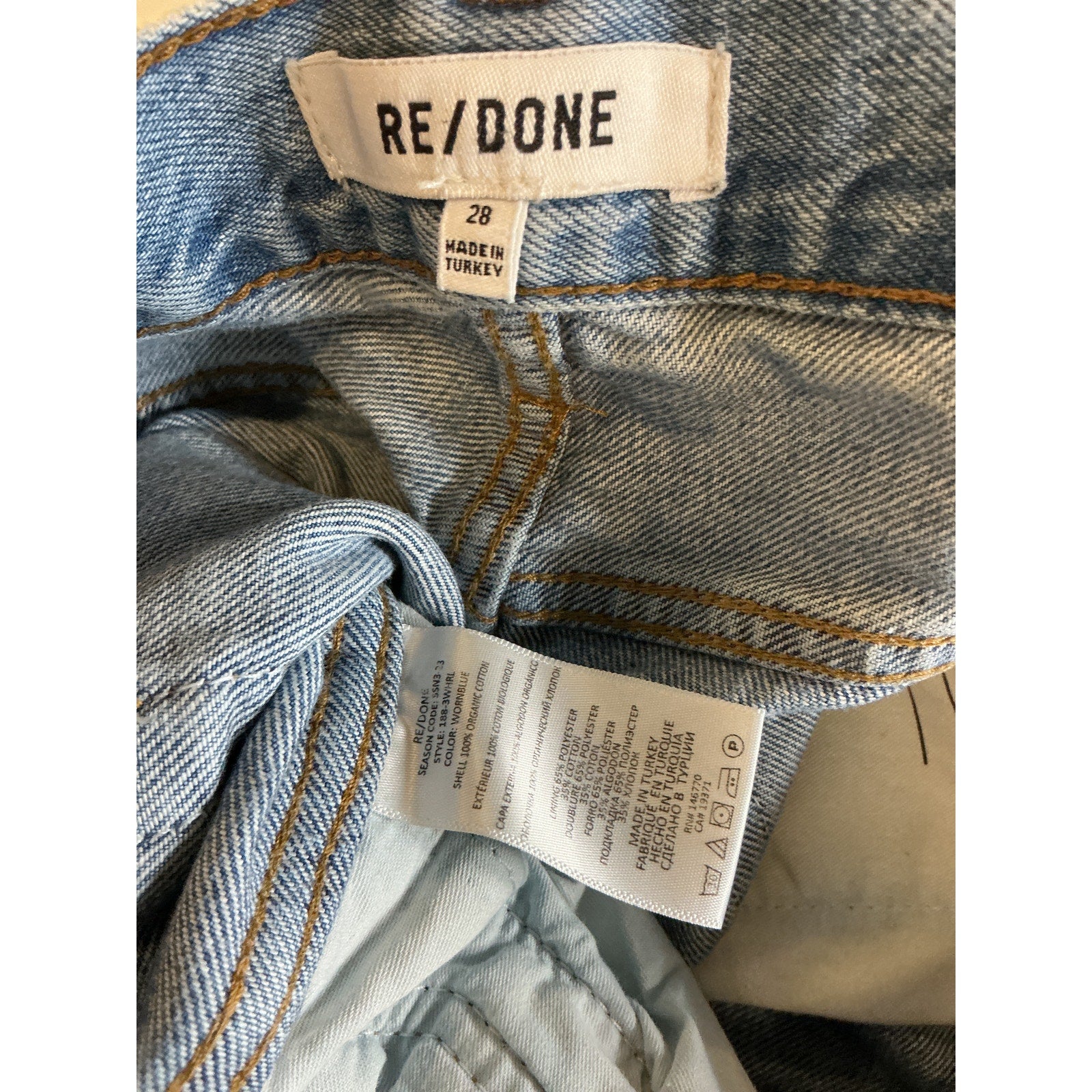Re/Done '90S' Blue Cotton High-Rise Rigid Straight Jeans Size 28