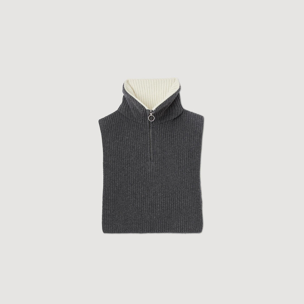 Sandro Grey Wool Half-Zip Scarf Size OS