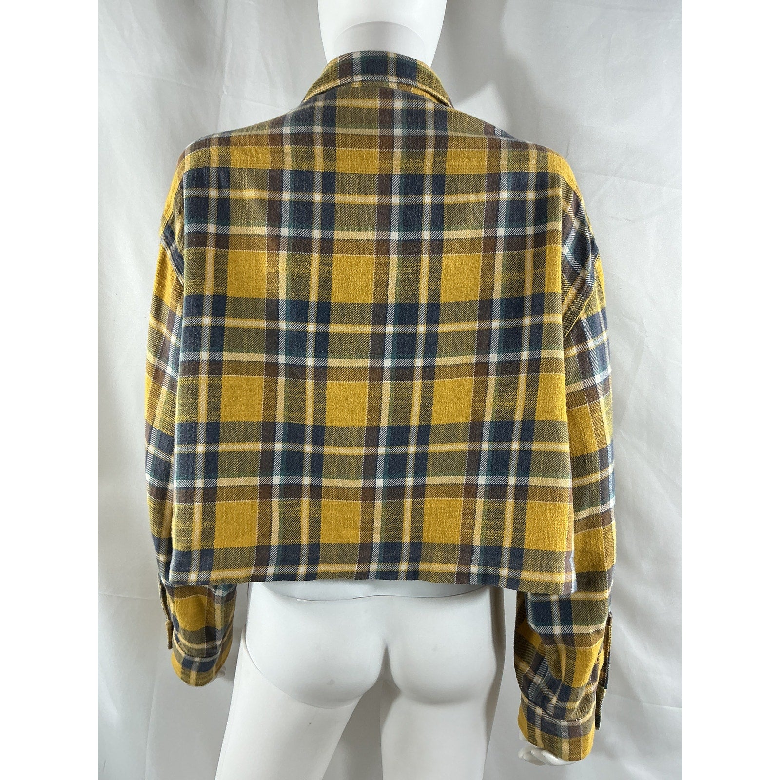R13 Cropped Plaid Yellow Cotton-Flannel Shirt Size SM