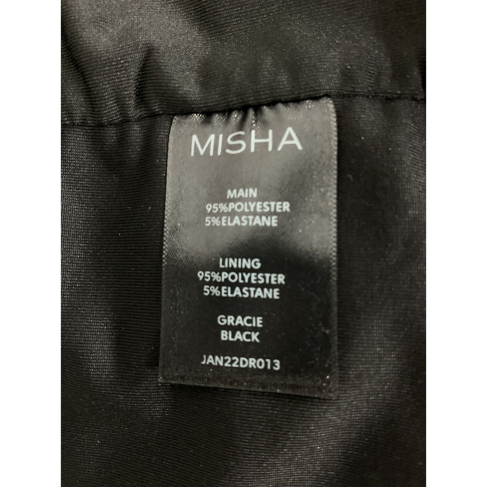 Misha 'Gracie' Black Twist Knot Padded Shoulder Sheen Finish Dress Size 10
