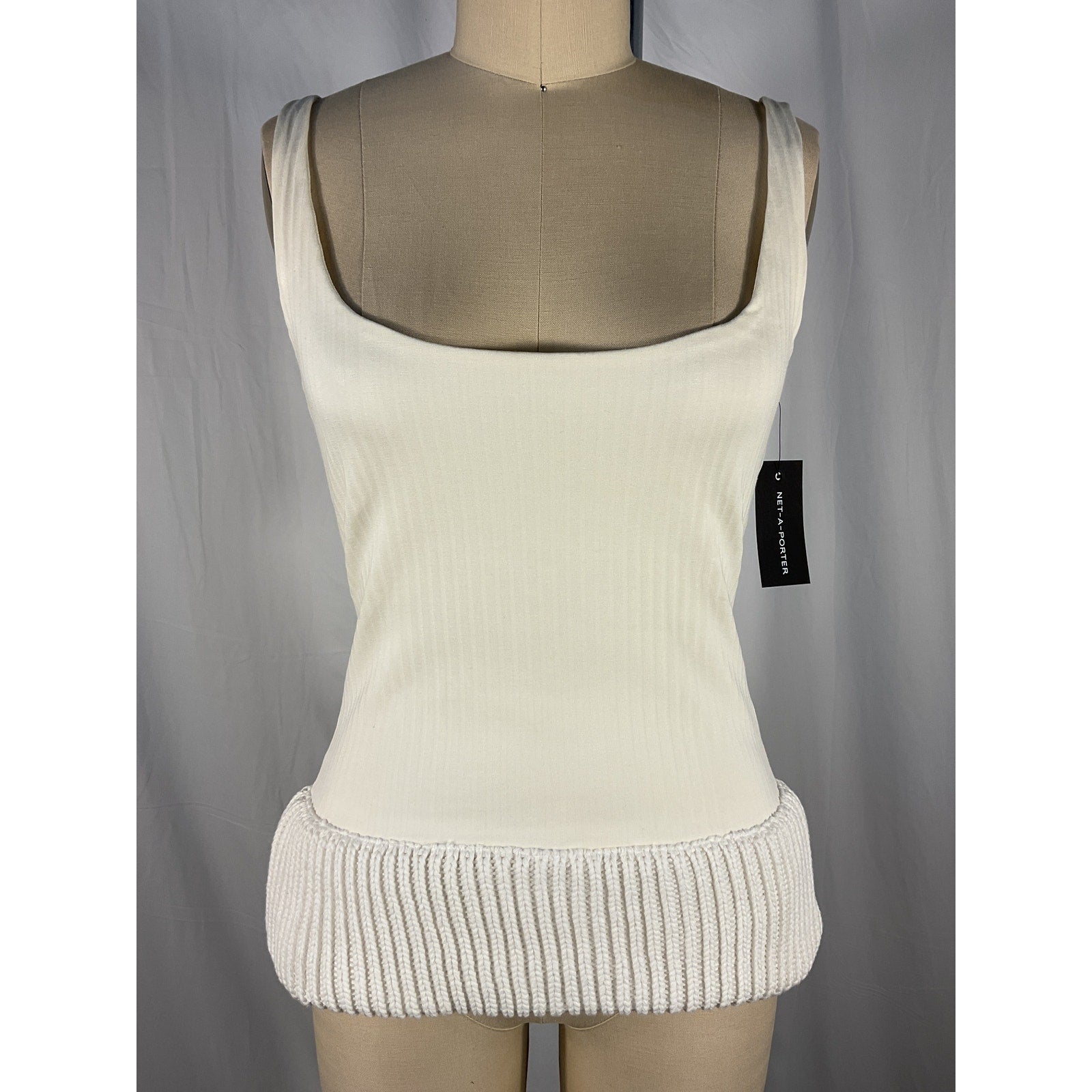 16Arlington 'Keo' White Cotton-Trimmed Ribbed Stretch-Jersey Scoop Neck Tank Size 2 - NWT