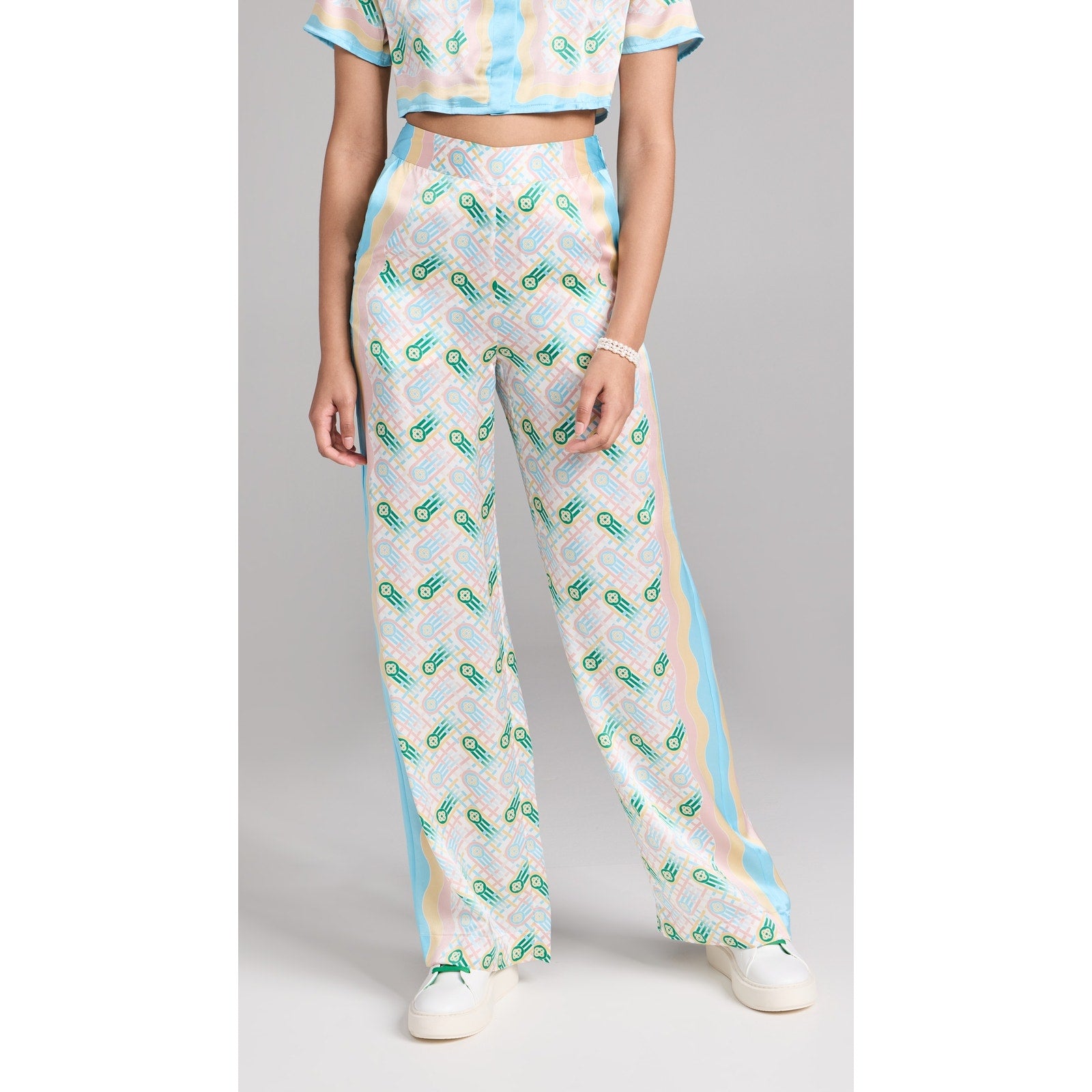 Casablanca Printed Blue Polyester Straight Leg Trousers Size 34 - NWT
