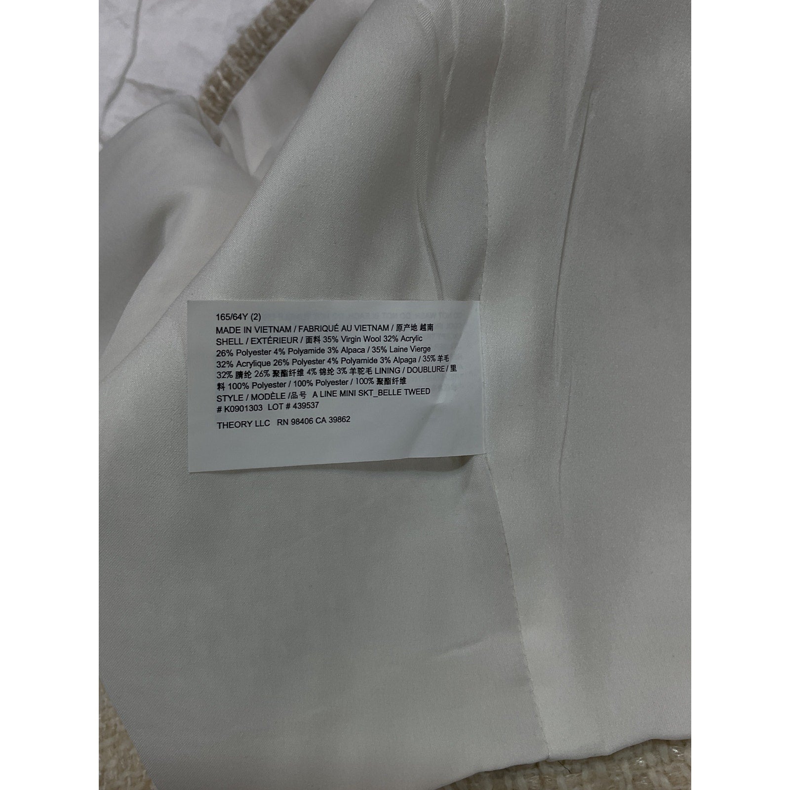 Theory 'A-Line' White Wool Blend Mini Skirt Size 2 - NWT