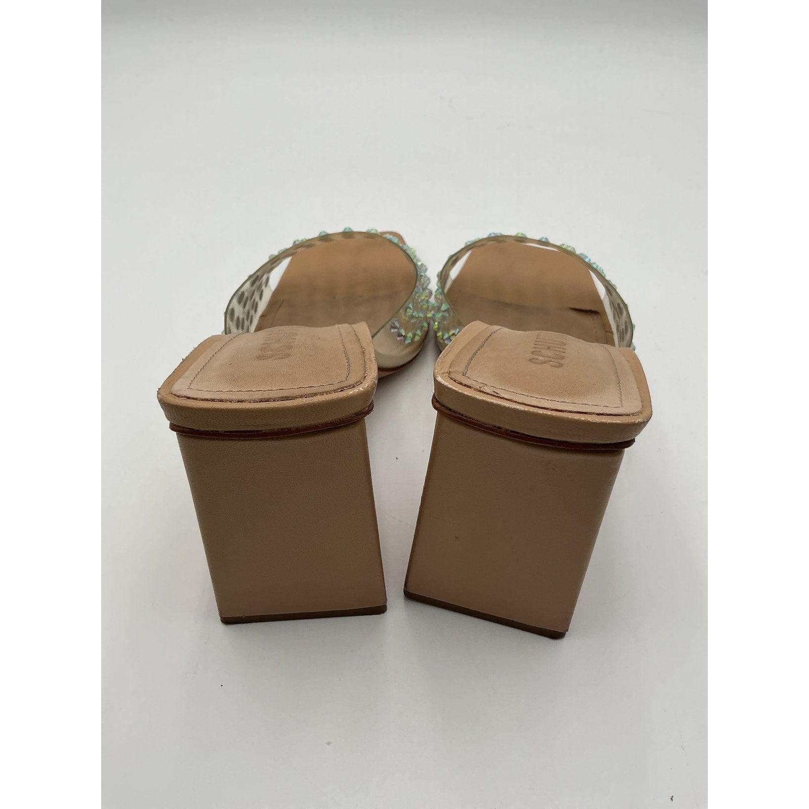 Schutz 'Lizah' Beige Leather Crystal Mule Size 10