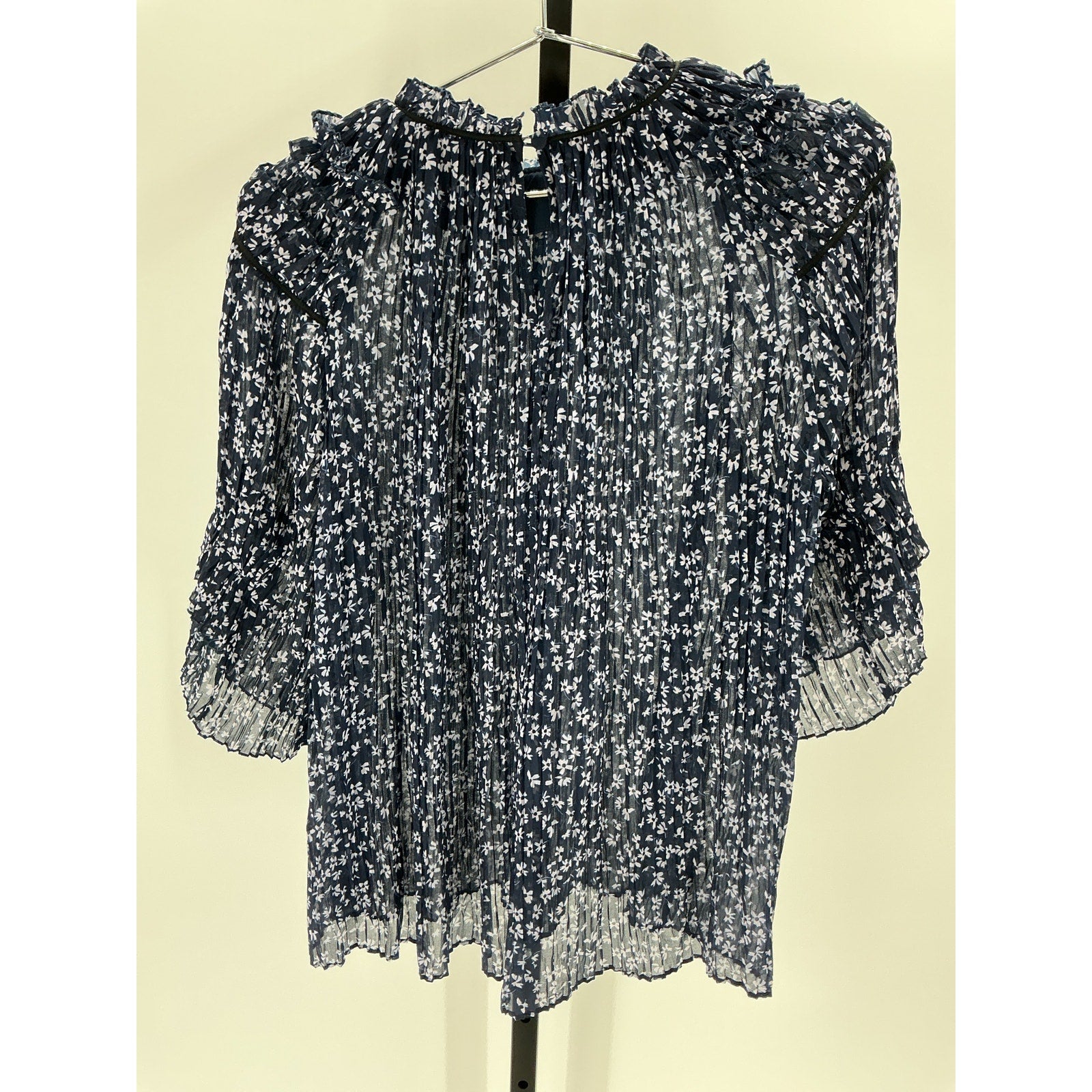 Saloni Floral Print Blue Polyester Mock Neck Blouse Size 8