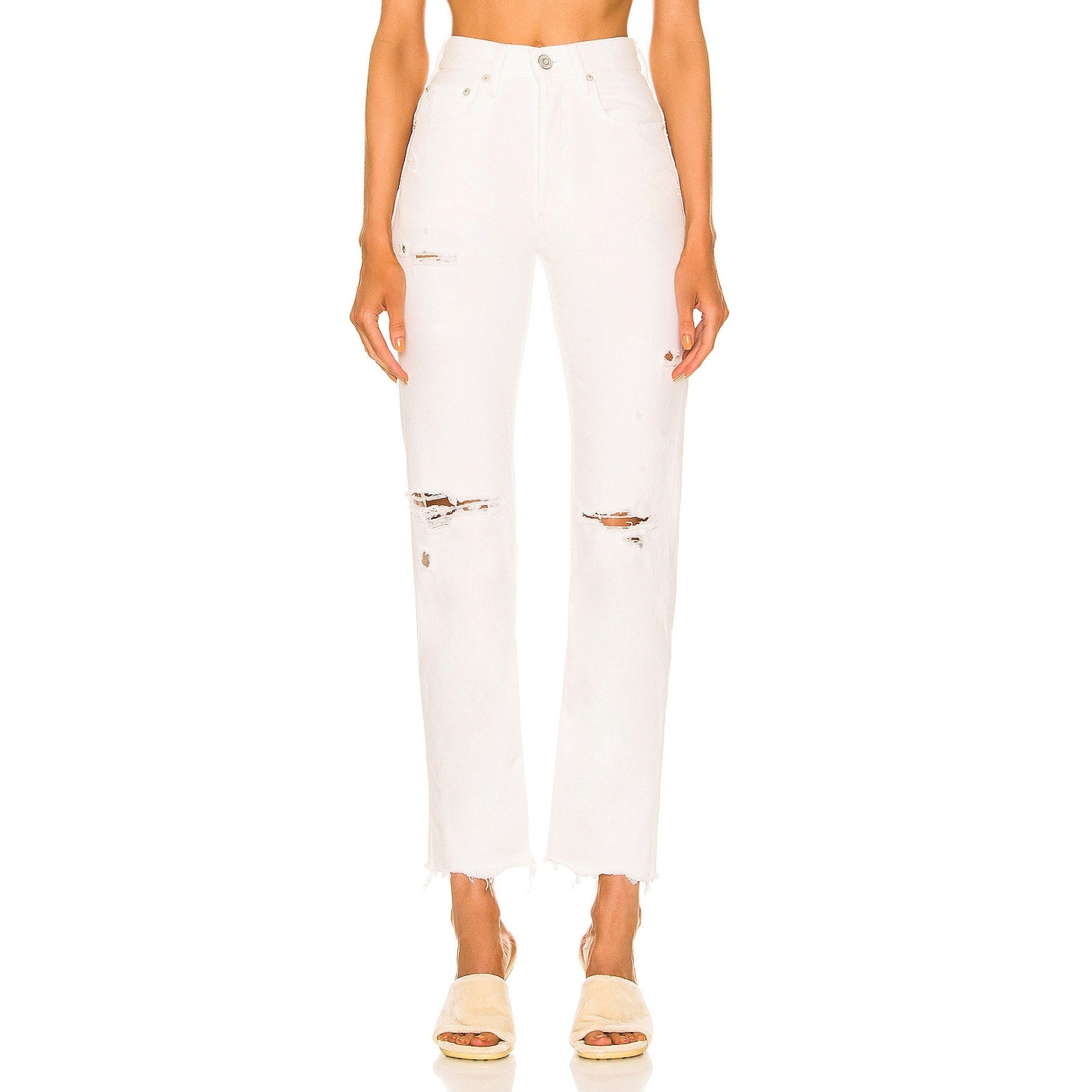 Moussy 'Odessa' White Cotton  Wide Straight Denim Jean Size 26