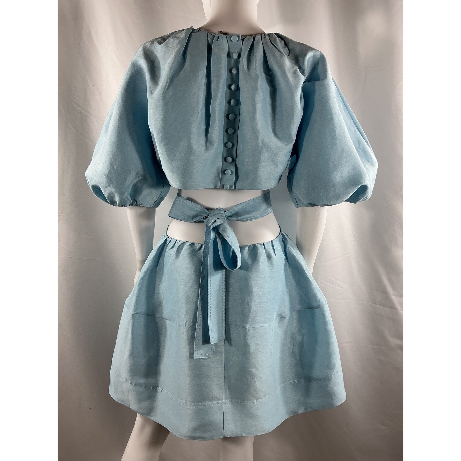 Aje 'Psychedelia' Blue Linen Cut Out Mini Dress Size 12