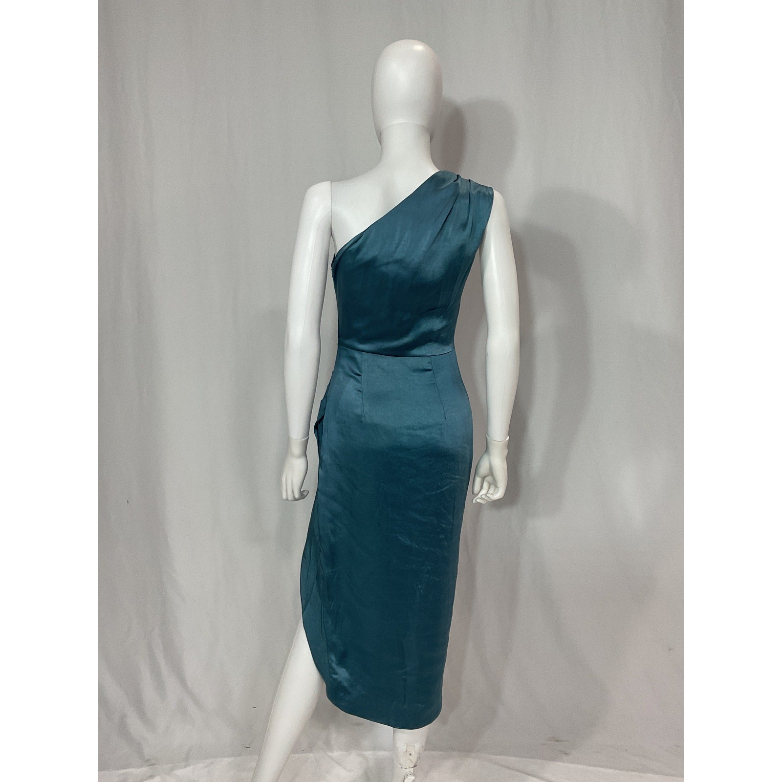 Elliatt 'Cassini' Blue One Shoulder Side Ruffle Satin Dress Size XS