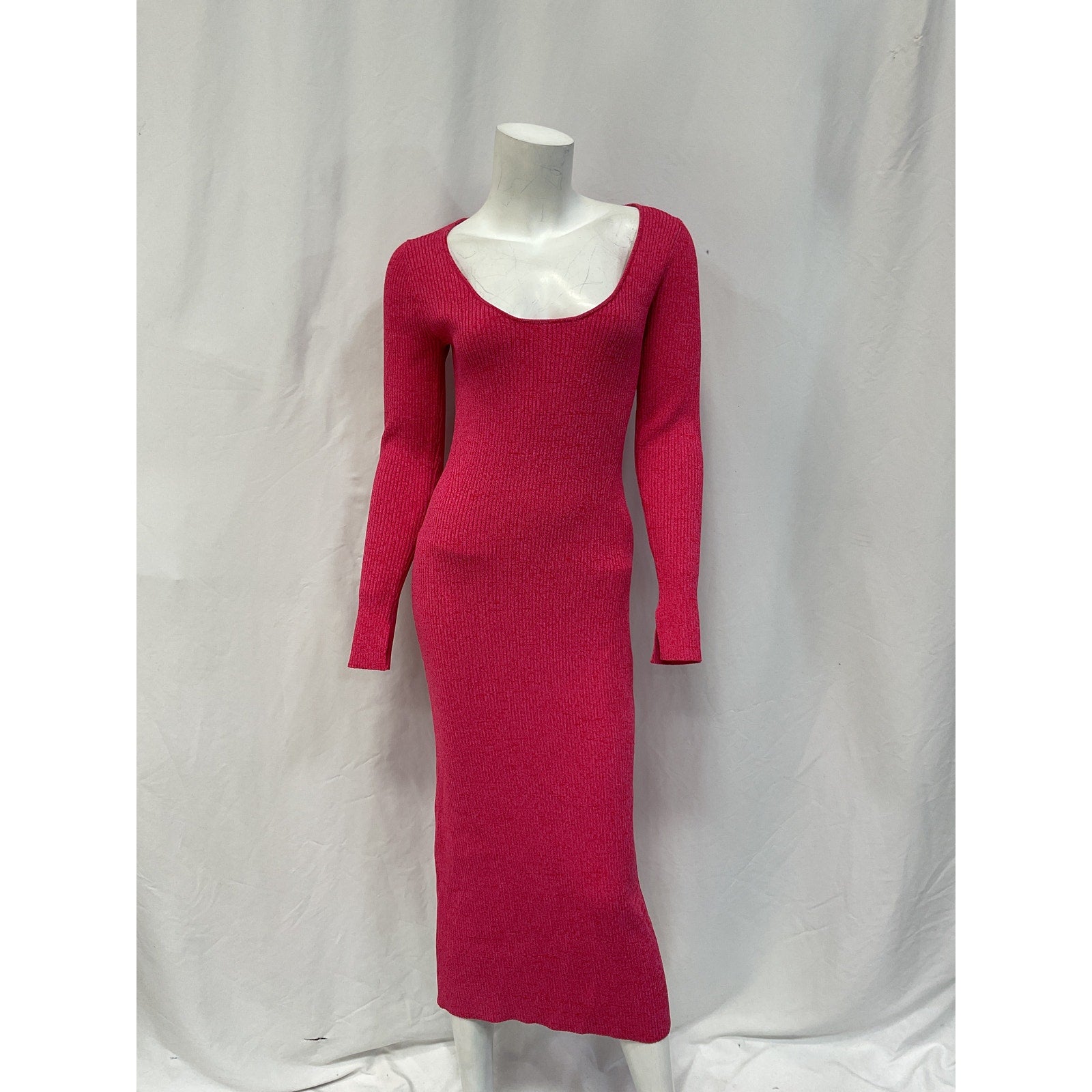 Ganni 'M�lange' Pink Knit Long Sleeve Midi Dress Size M