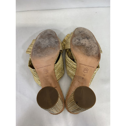 Loeffler Randall 'Penny' Gold Leather Pleated Bow Sandals Size 10