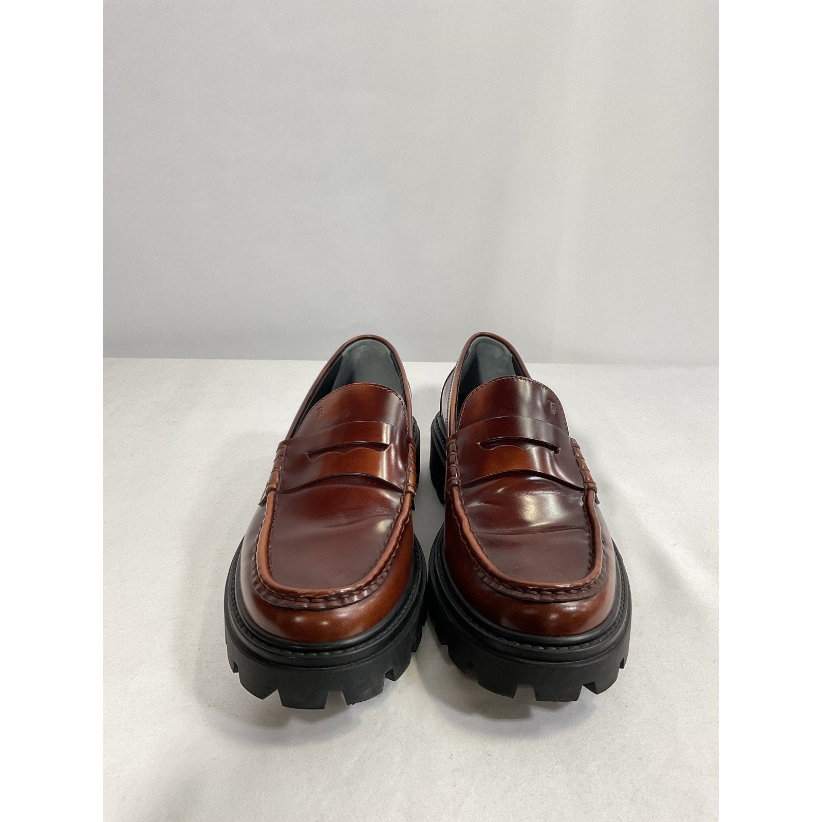 Tod's 'Gomma' Brown Leather Pesante Lug-Sole Penny Loafers Size 7.5