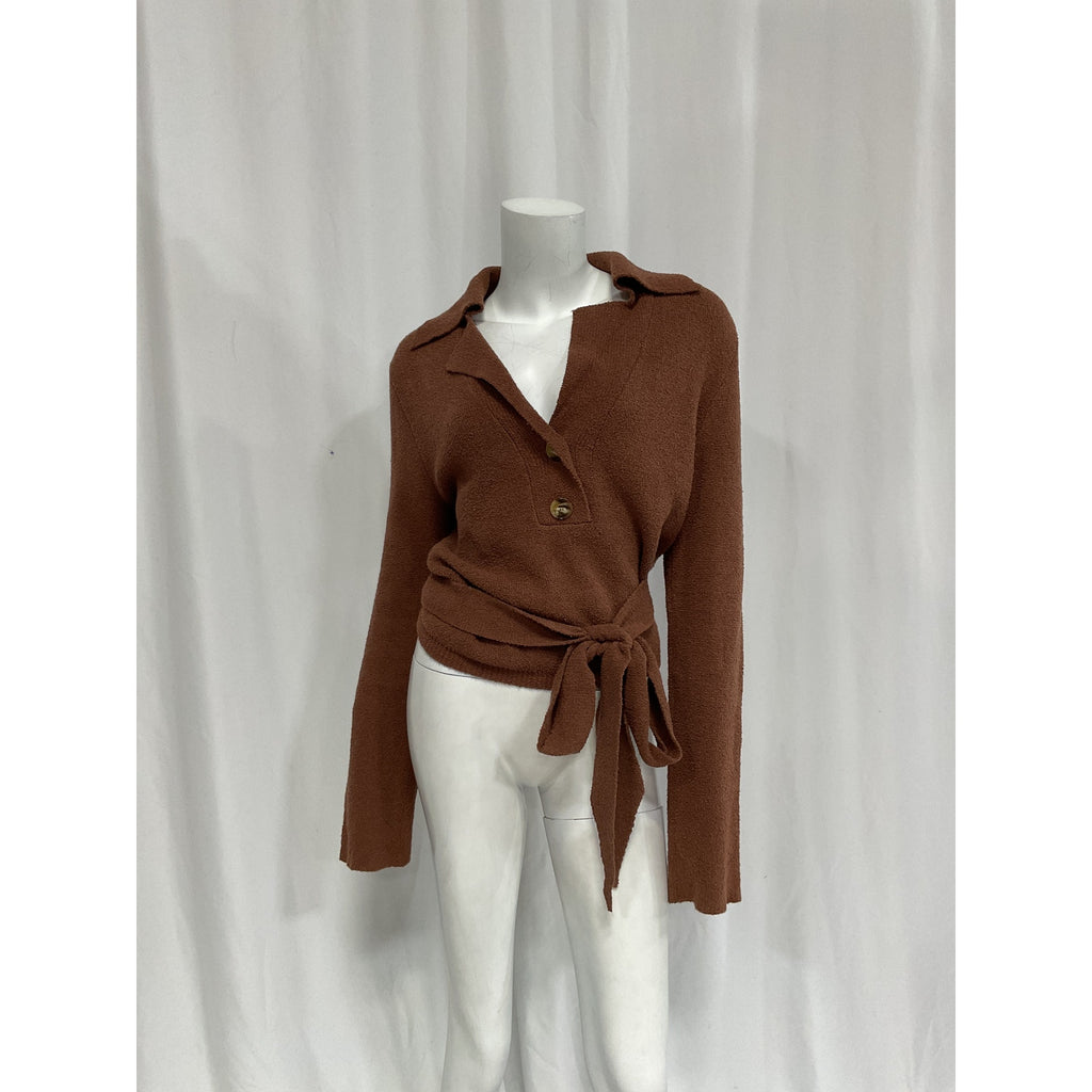 Nanushka 'Wrap' Brown Open Back Polo Sweater Size P
