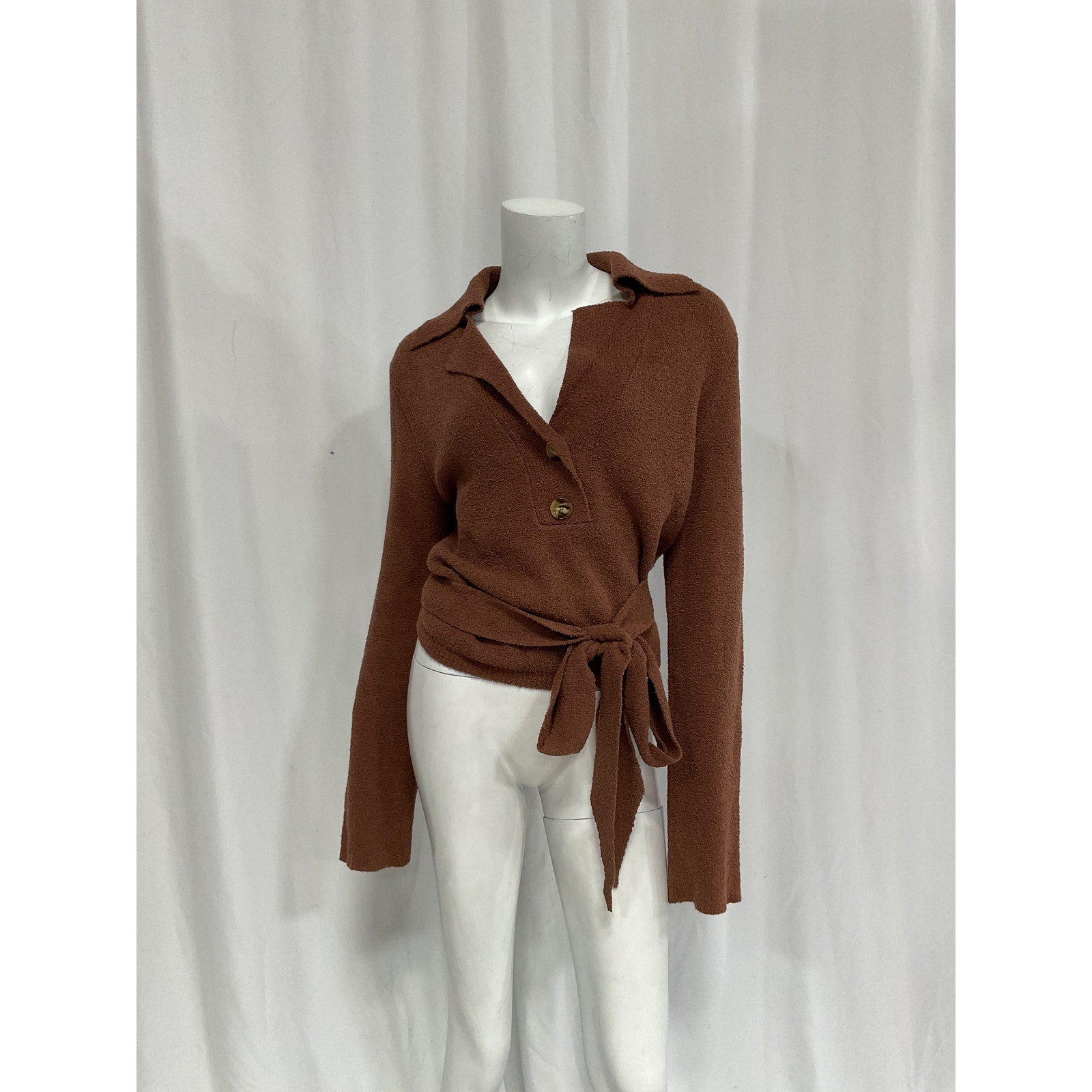 Nanushka 'Wrap' Brown Open Back Polo Sweater Size P