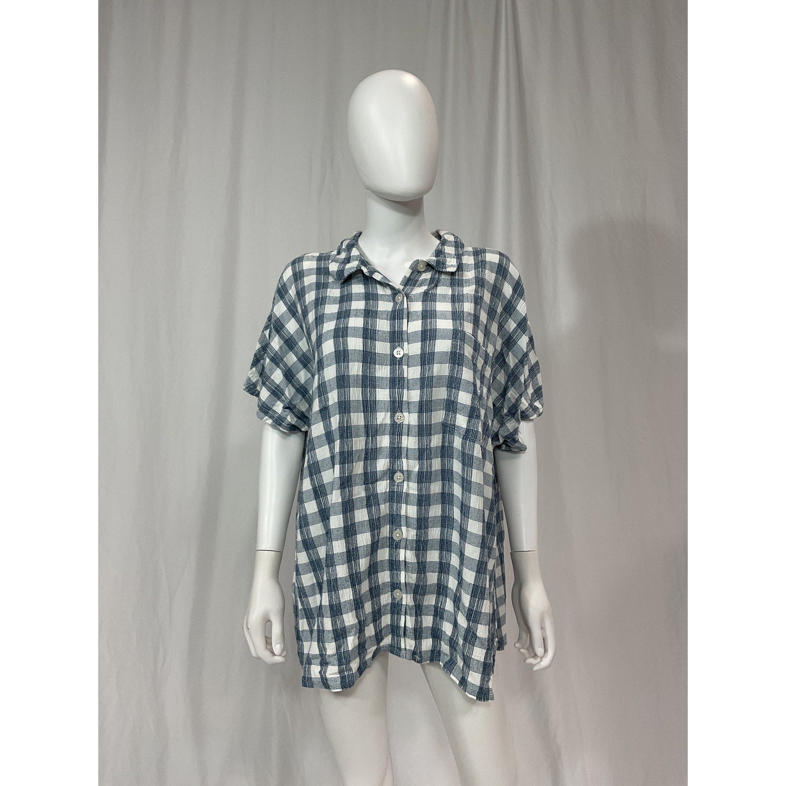 Hatch 'The Aubrey' White Crinkle Plaid Shirt Size 4