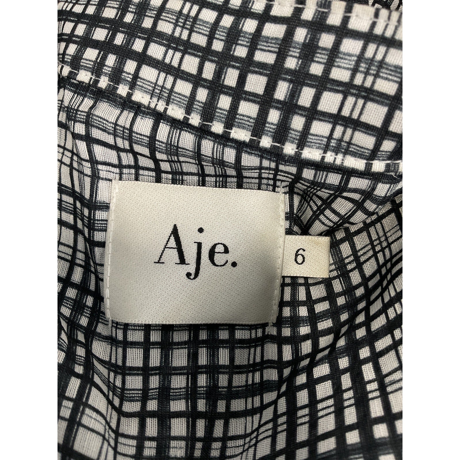 Aje 'Memento' Black Long Sleeve Plaid Ruffle Blouse Size 2