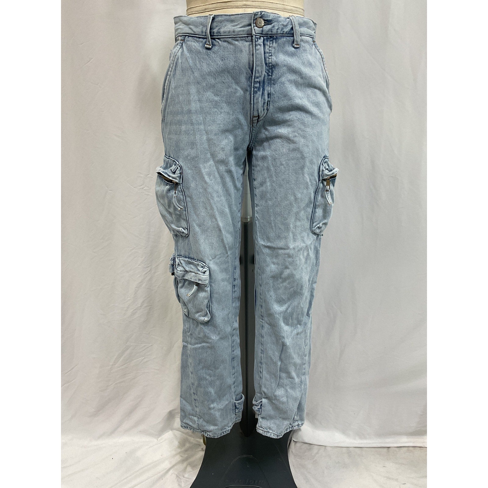 Pistola 'Bobbie' Blue Utility Mid Rise Loose Straight Cargo Denim Jean  Size 26