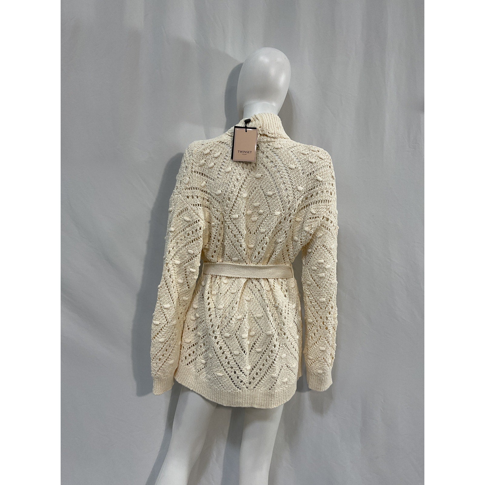 Twinset Belted Knitted White Cotton Cardigan Size M - NWT